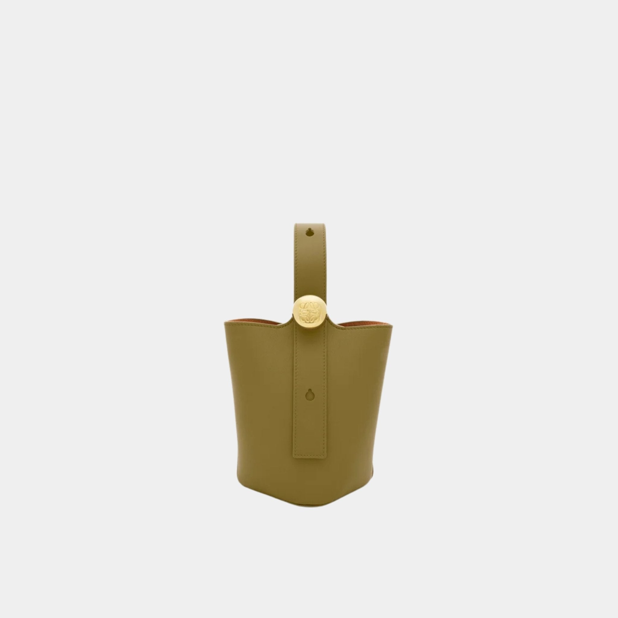 Loewe Mini Pebble Bucket In Smooth Calfskin, Olive, Front