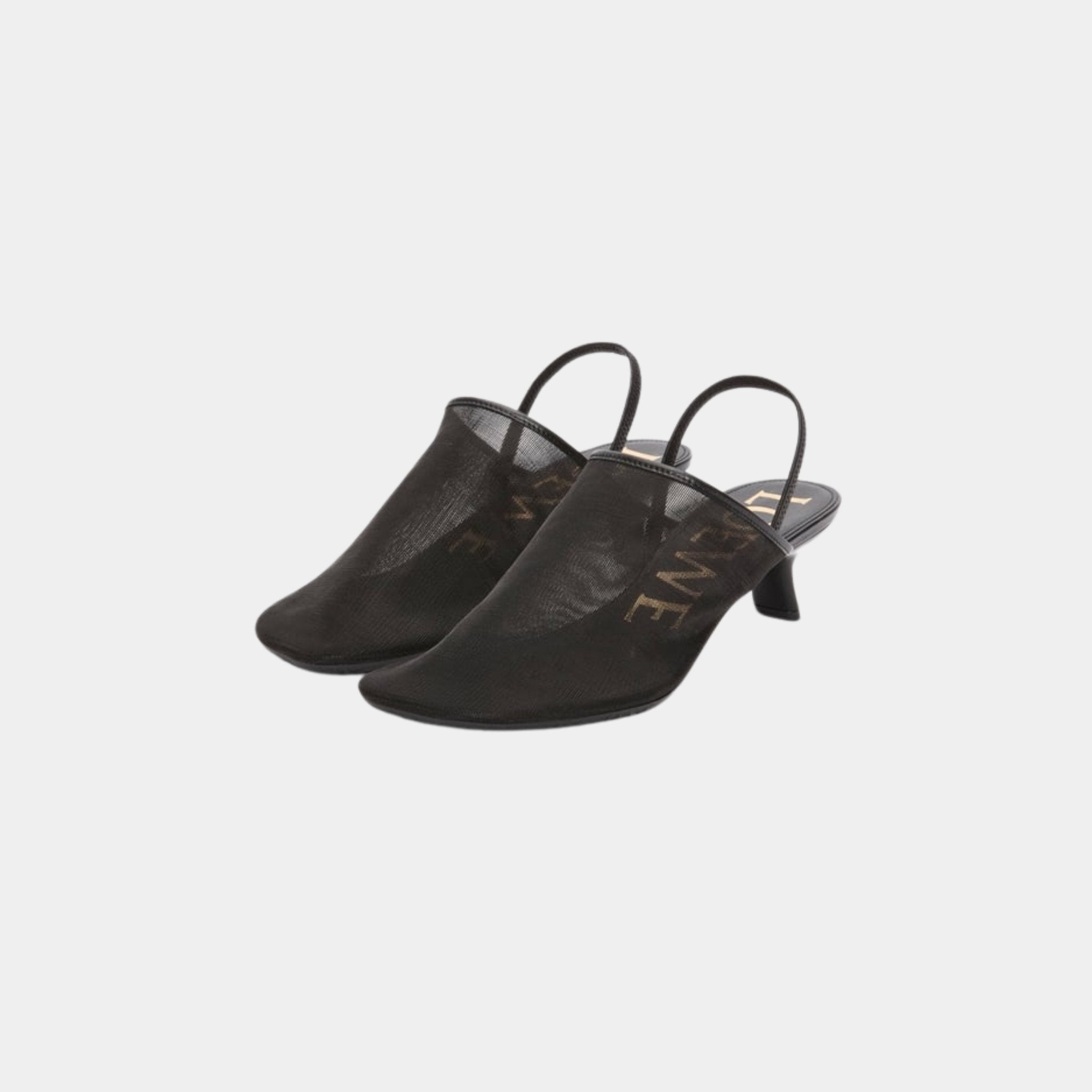 Loewe Petal Slingback Heel Sandal In Mesh, Black, Front
