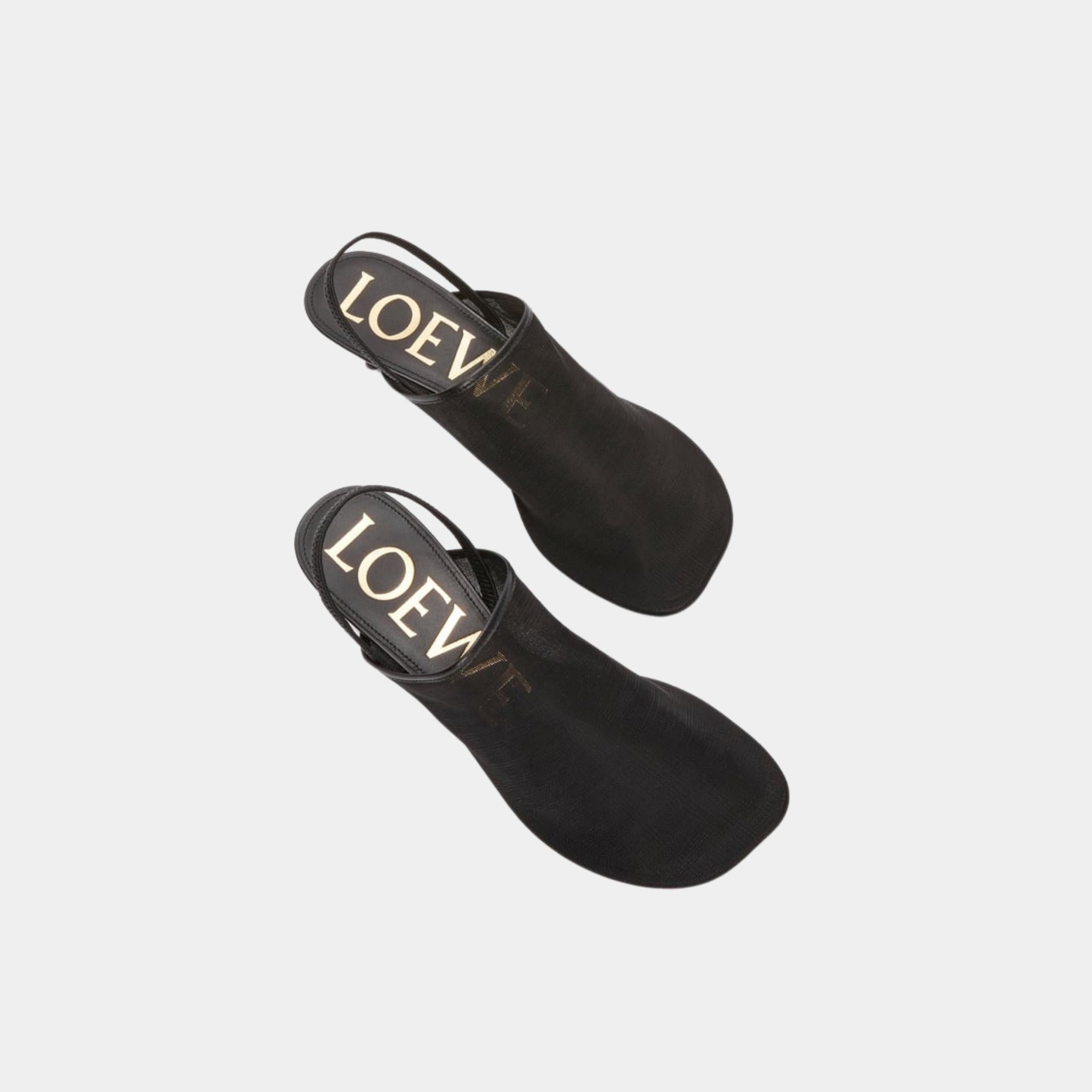 Loewe Petal Slingback Heel Sandal In Mesh, Black, Top