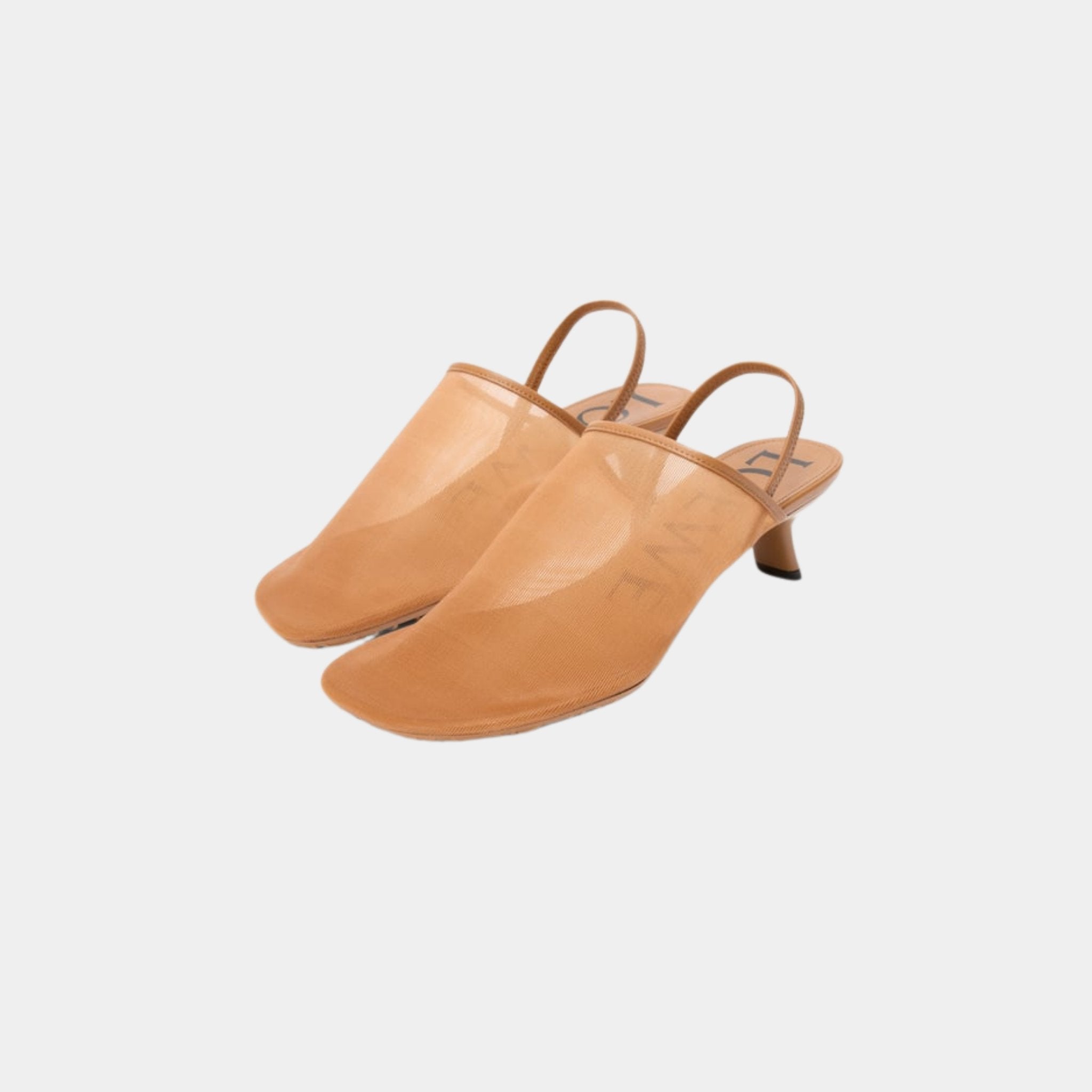 Loewe Petal Slingback Heel Sandal In Mesh, Tan, Front