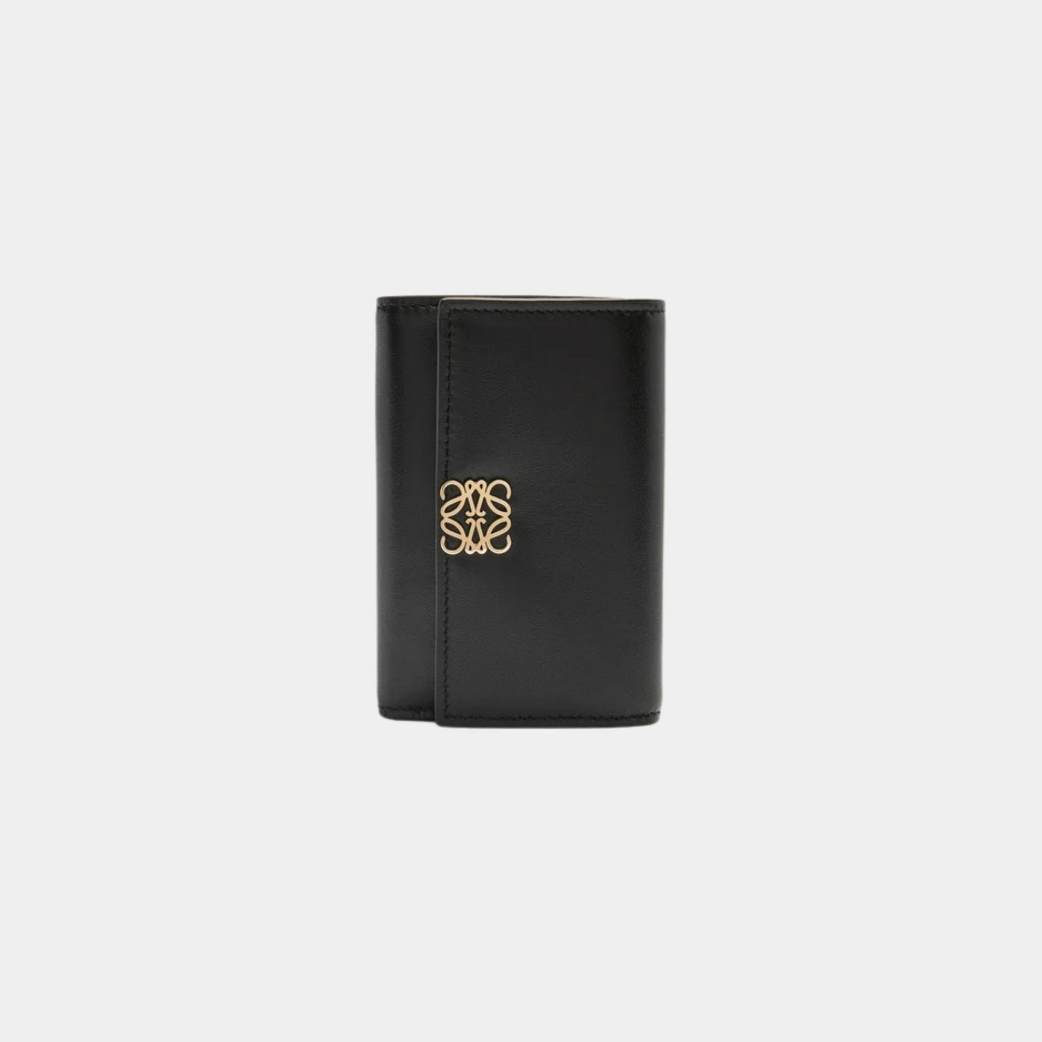 Loewe Puffer Anagram Small Vertical Wallet In Shiny Nappa Calfskin, Black, Front