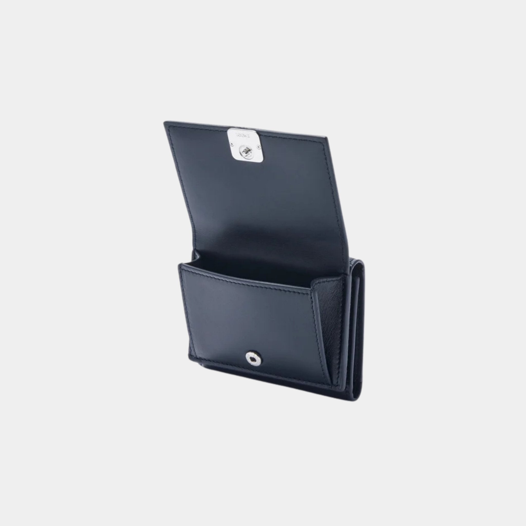 Loewe Puffer Anagram Trifold Wallet In Shiny Nappa Calfskin, Abyss Blue, Pouch