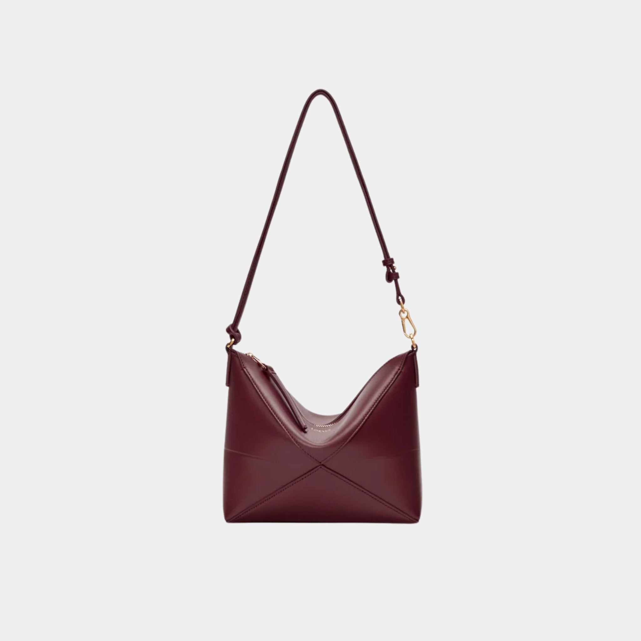 Loewe Puzzle Fold Pouch In Shiny Nappa Calfskin, Dark Burgundy, Front