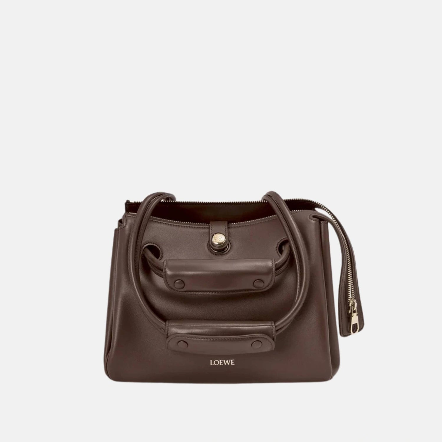 Loewe Small Madrid Bag in Supple Calfskin, Dark Brownie, Front