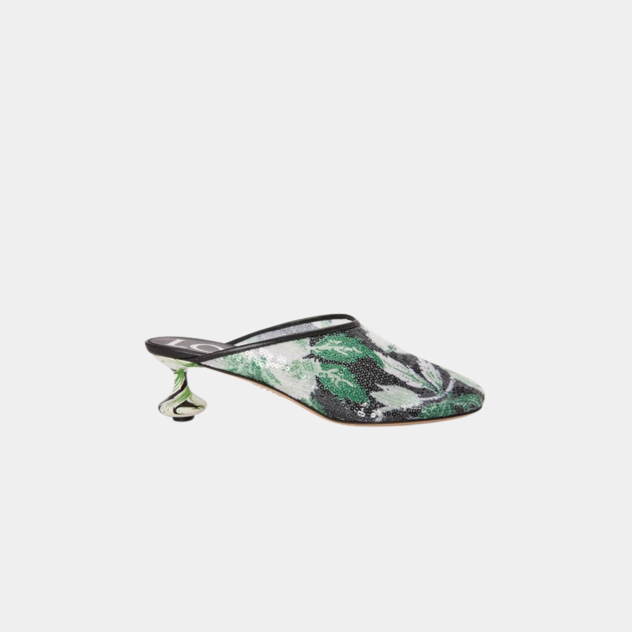 Loewe Toy Mule With Floral Print Sequins, Black, Hibiscus Green, Side