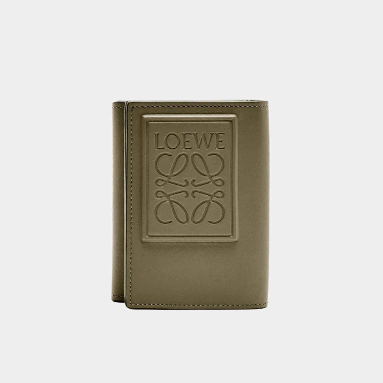 Loewe Trifold Wallet Made of Satin Calfskin, Khaki Green, Front