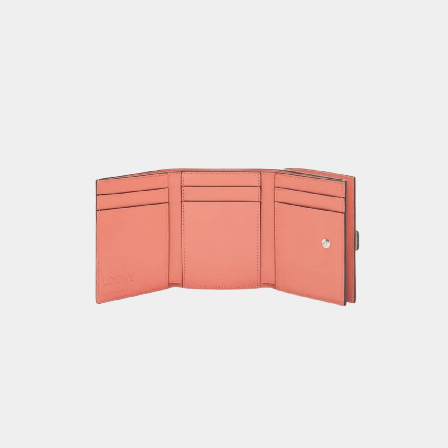 Loewe Trifold Wallet In Soft Grained Calfskin, Light Oat, Open