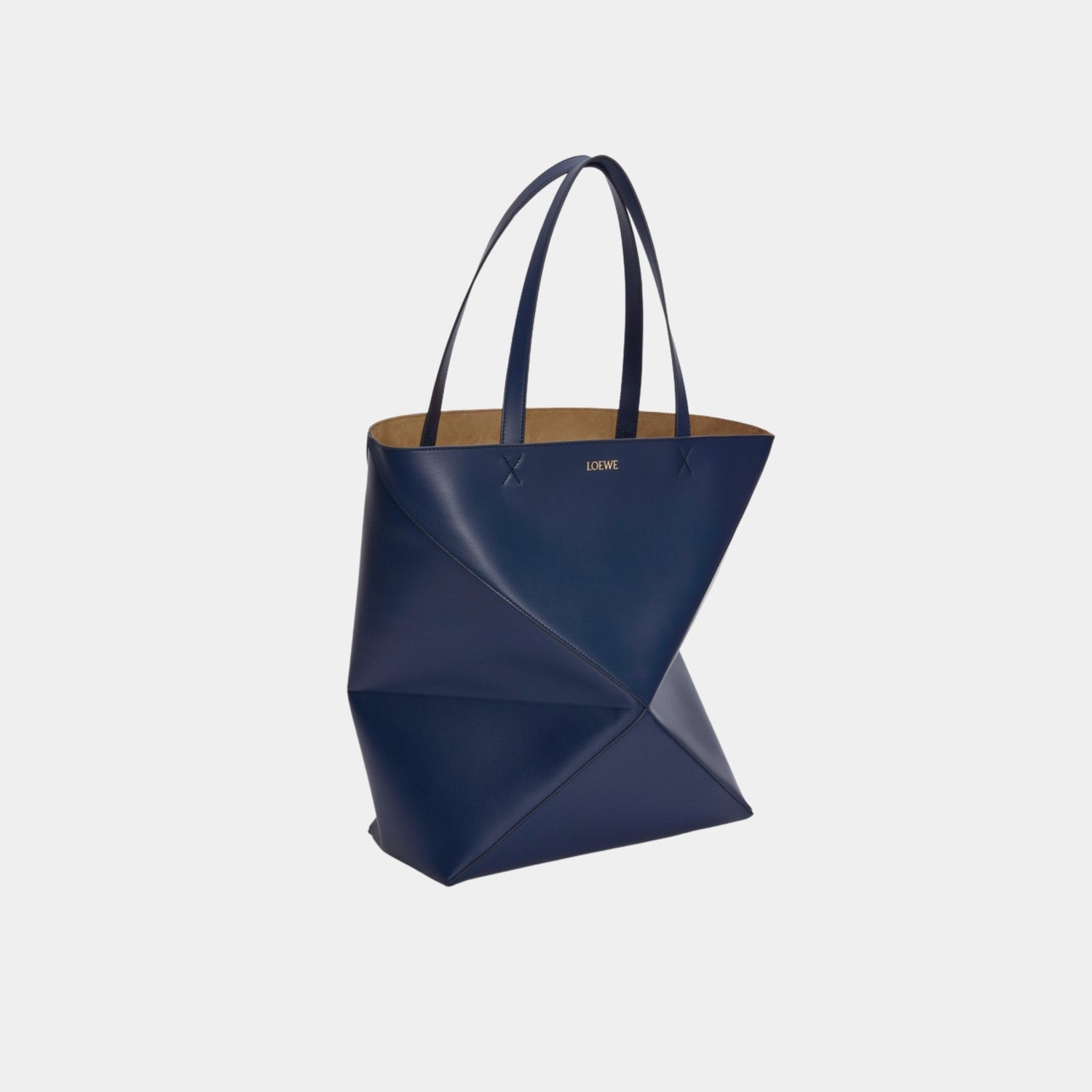 Loewe XL Puzzle Fold Tote Bag Shiny Calf Leather, Abyss Blue, Side