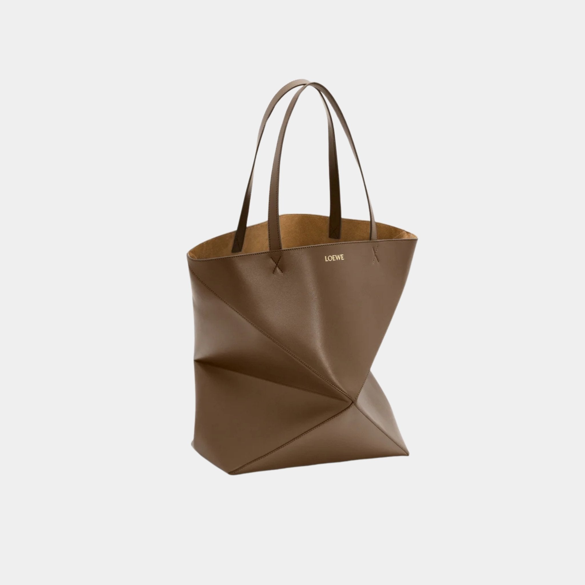 Loewe XL Puzzle Fold Tote Bag Shiny Calf Leather, Amber, Side