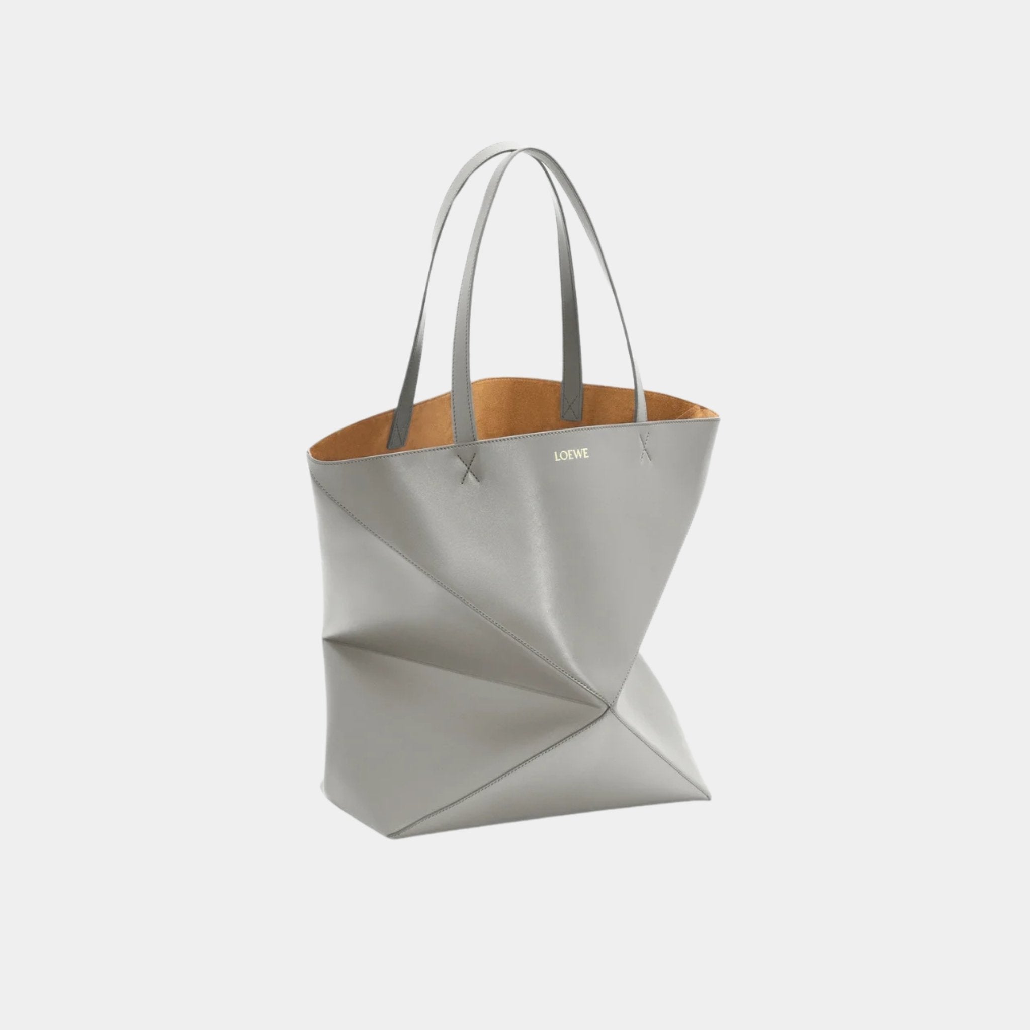 Loewe XL Puzzle Fold Tote Bag Shiny Calf Leather, Pearl Grey, Side