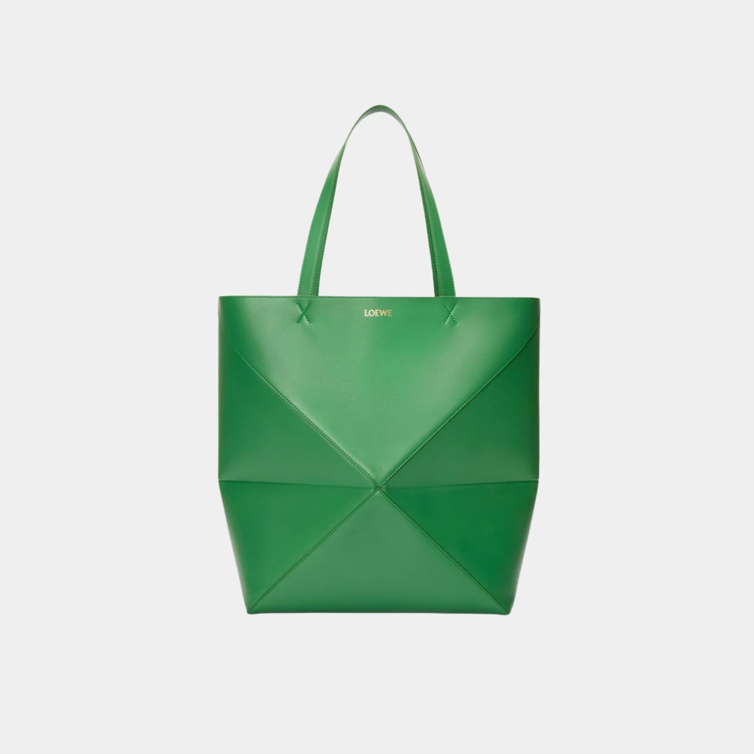 Loewe XL Puzzle Fold Tote Bag Shiny Calf Leather, Tropical Green, Front