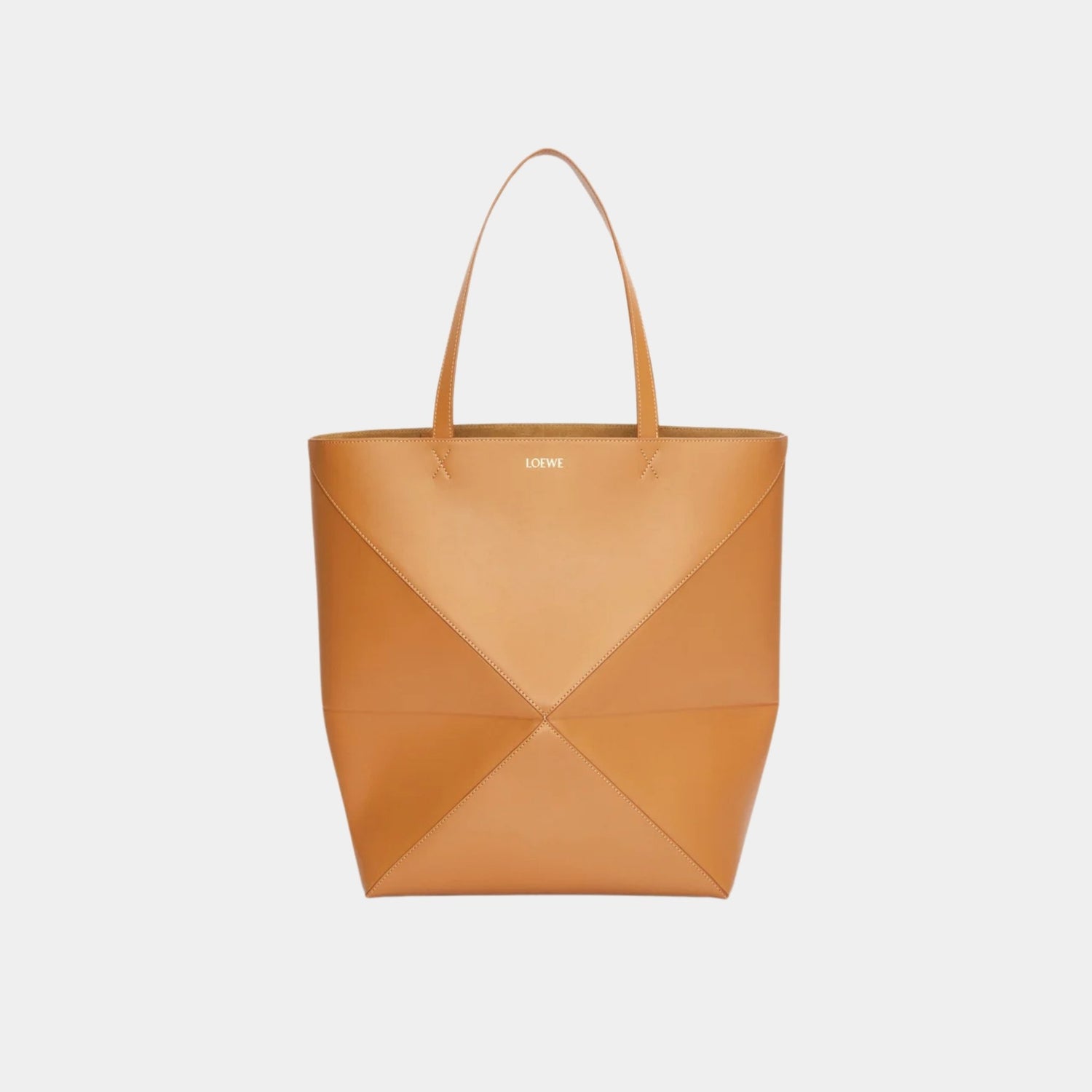 Loewe XL Puzzle Fold Tote Bag Shiny Calf Leather, Warm Desert, Front