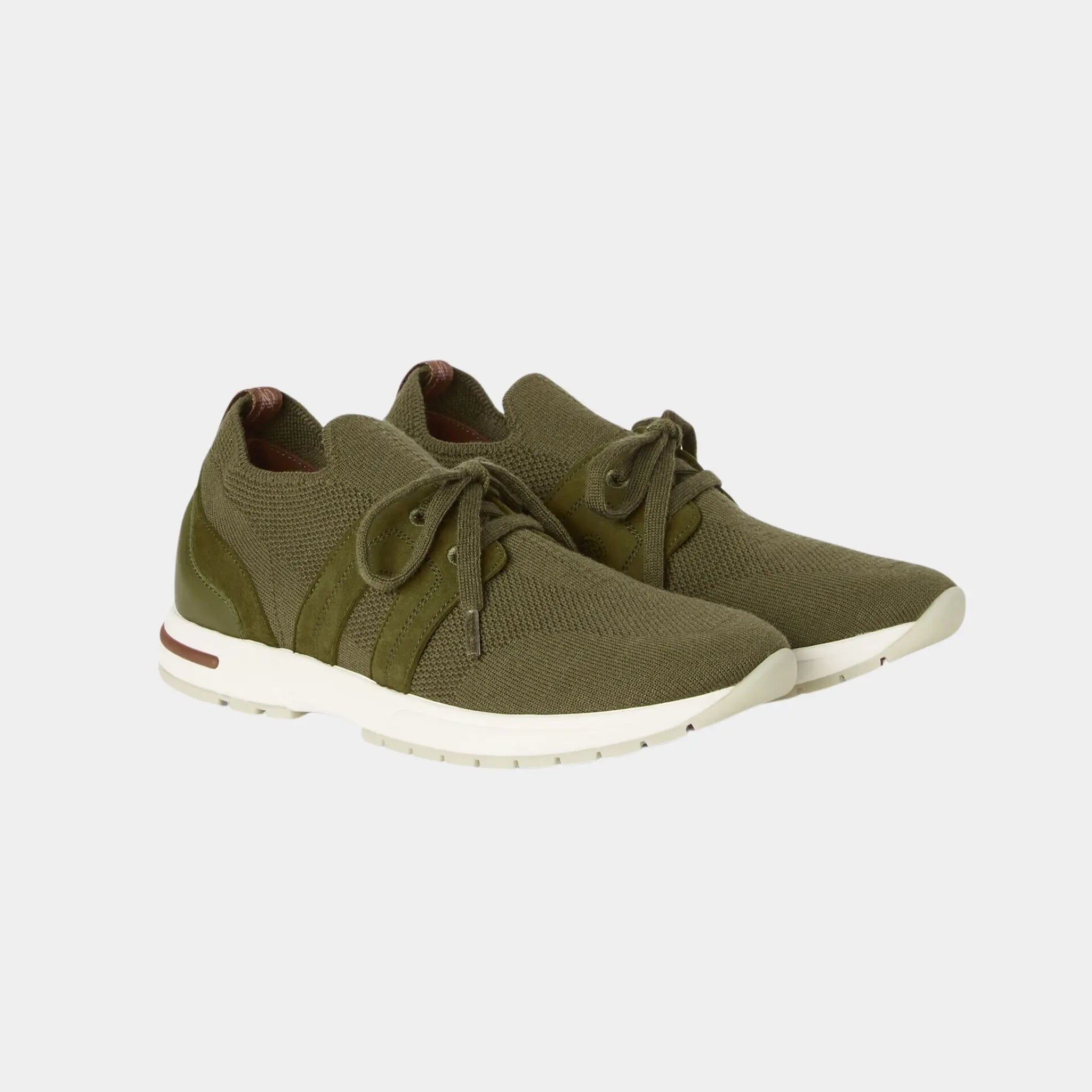Loro Piana 360 LP Lady Flexy Walk Sneaker in Virgin Wool, Tundra Green, Front