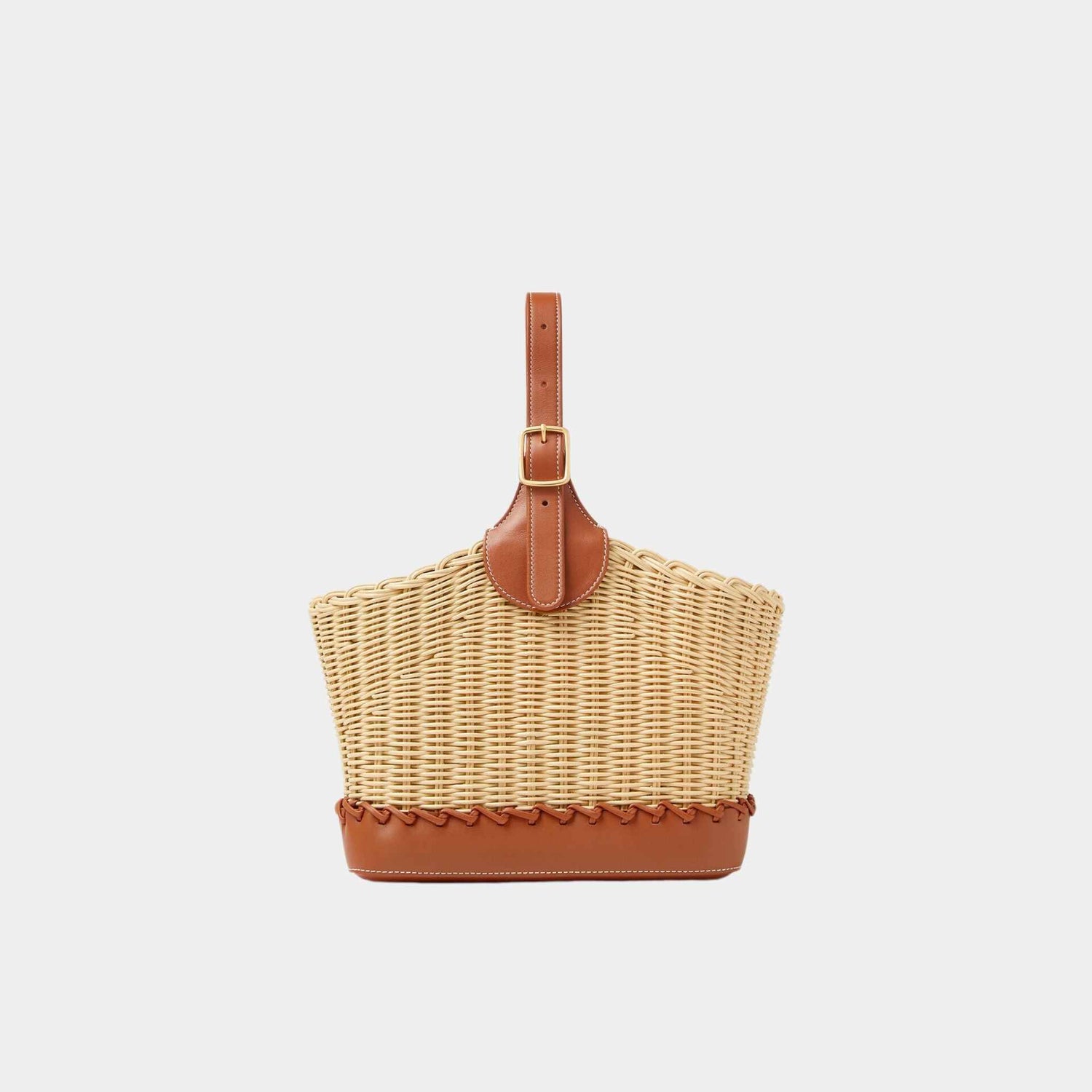 Loro Piana Bobbin Bucket Bag Wicker, Warm Tan, Front