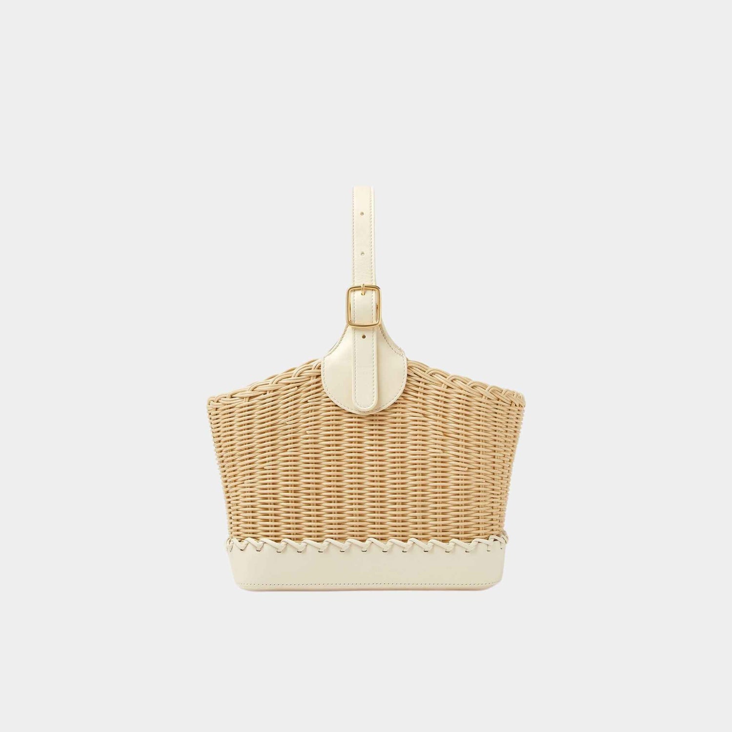 Loro Piana Bobbin Bucket Bag Wicker, Whisper White, Front
