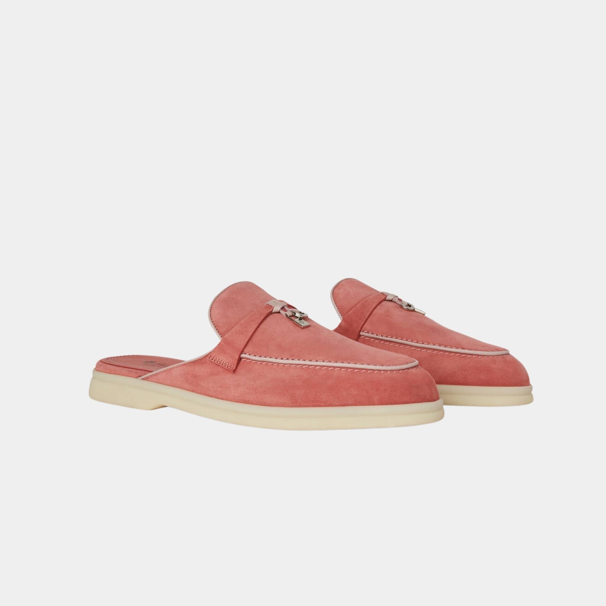 Loro Piana Charms Walk Babouche Loafer With Leather Piping, Ancient Blush, Front