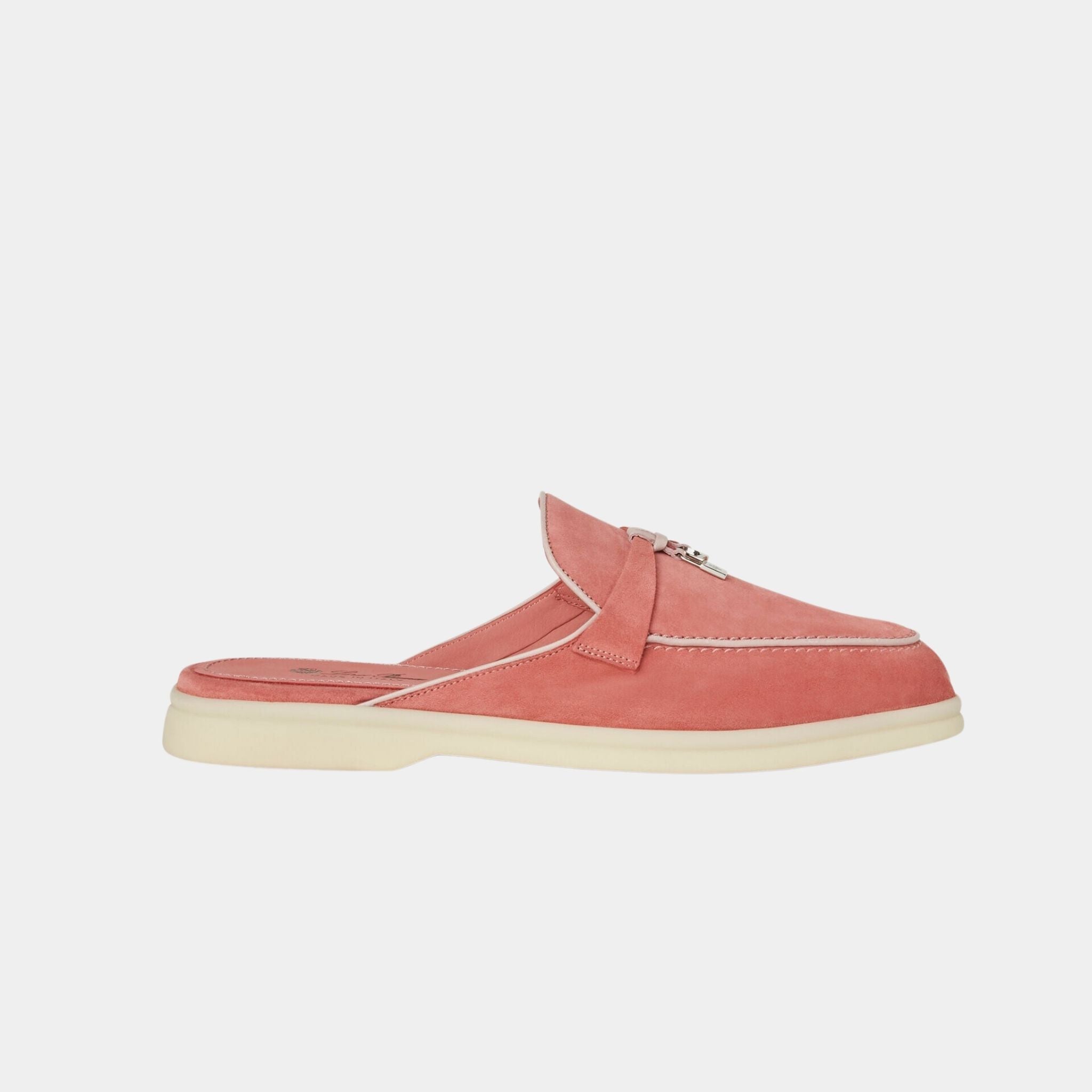Loro Piana Charms Walk Babouche Loafer With Leather Piping, Ancient Blush, Side
