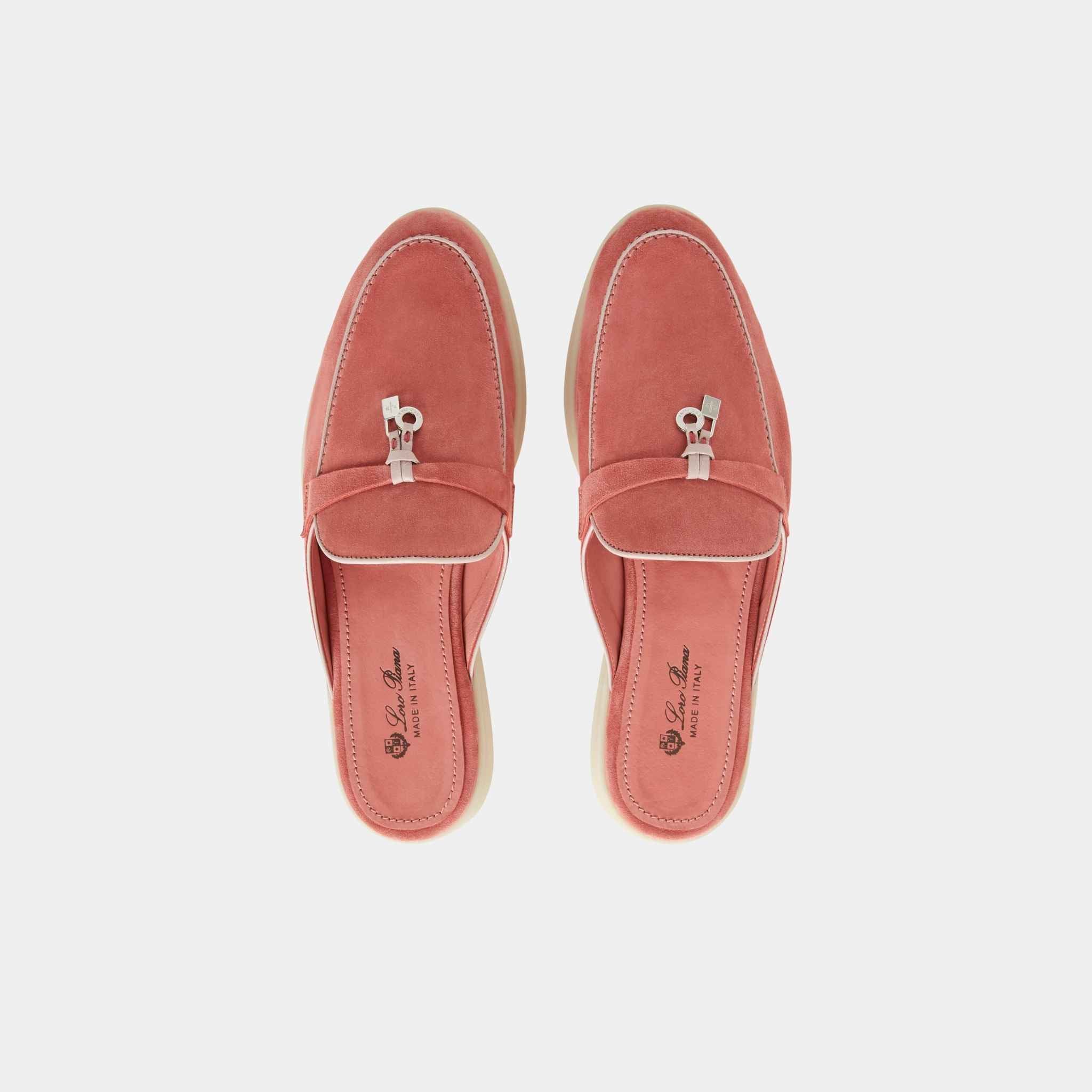 Loro Piana Charms Walk Babouche Loafer With Leather Piping, Ancient Blush, Top