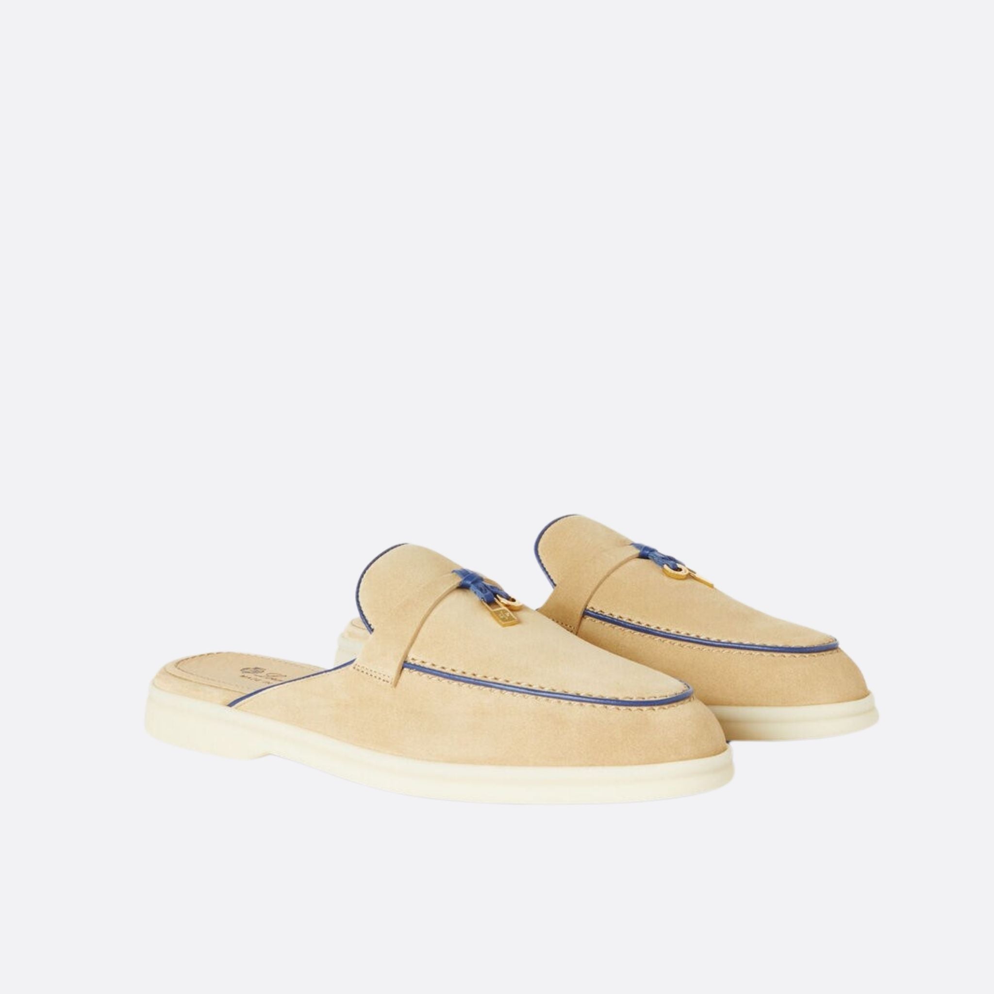 Loro Piana Charms Walk Babouche Loafer With Leather Piping, Hinoki Wood, Front Side View