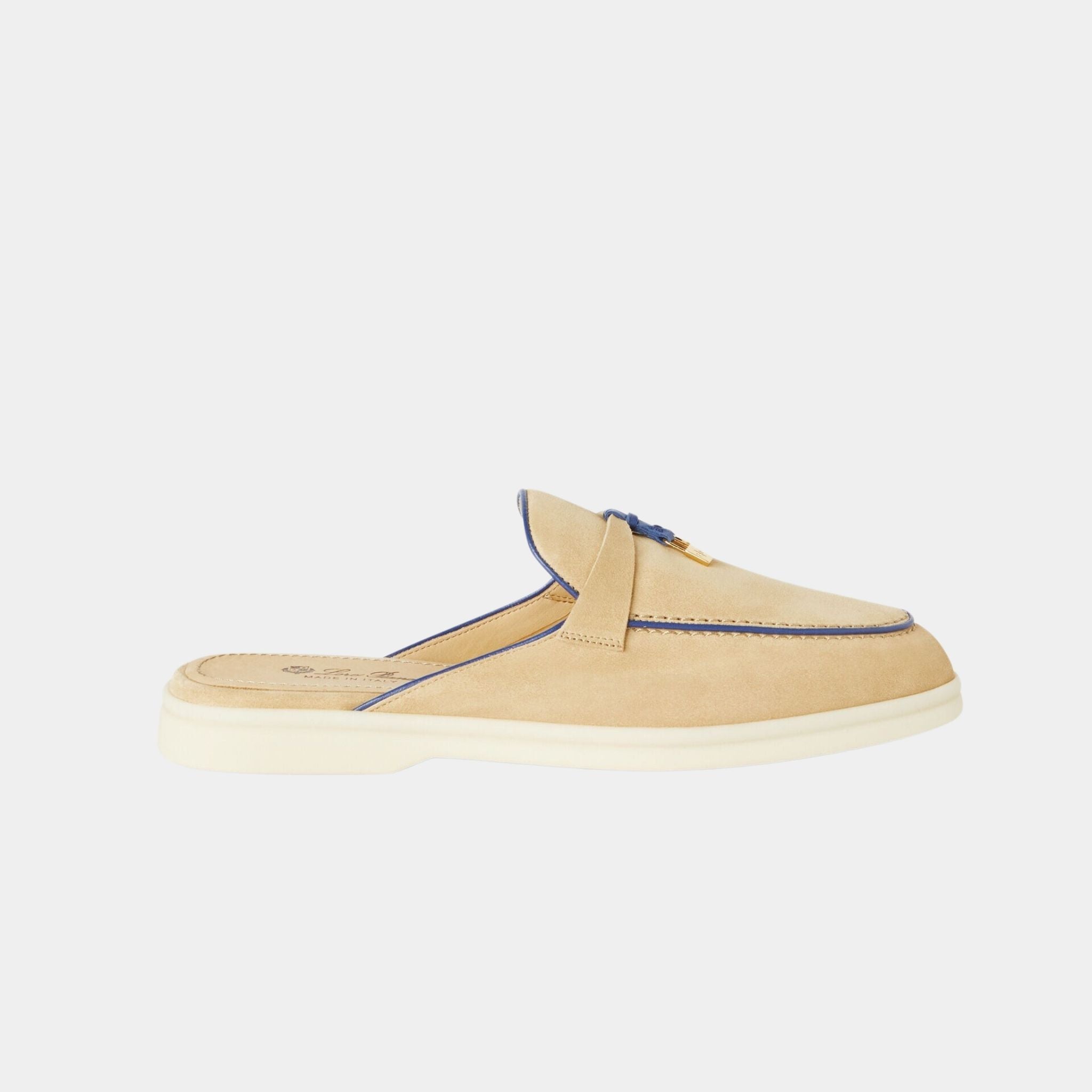 Loro Piana Charms Walk Babouche Loafer With Leather Piping, Hinoki Wood, Side