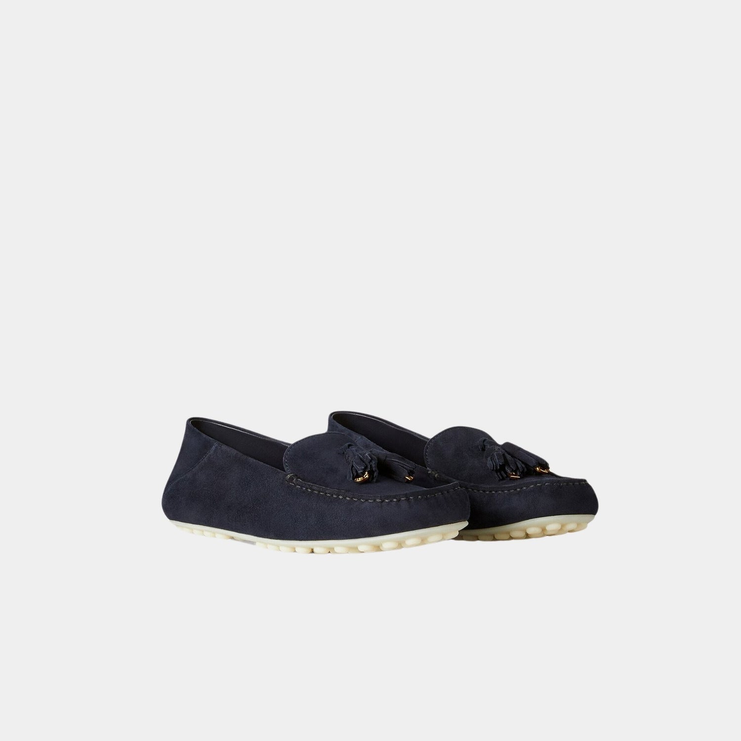Loro Piana Dot Sole Walk Suede Goatskin Loafer, Blue Navy, Sun Gold, Front