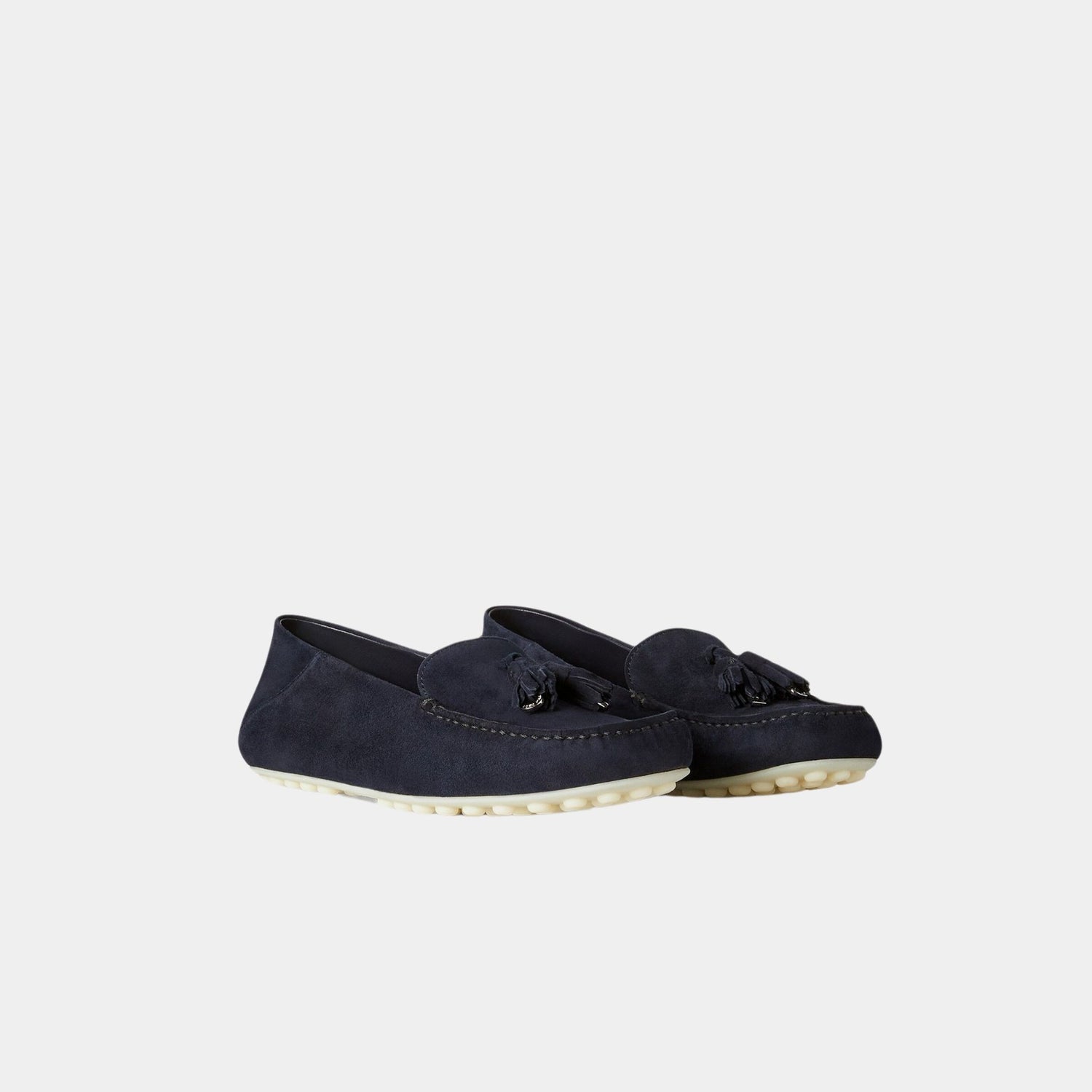 Loro Piana Dot Sole Walk Suede Goatskin Loafer, Navy Blue, Front