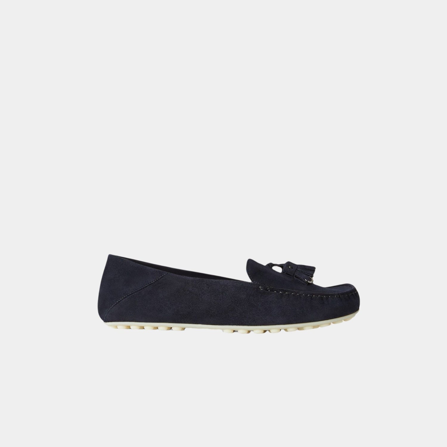 Loro Piana Dot Sole Walk Suede Goatskin Loafer, Navy Blue, Side
