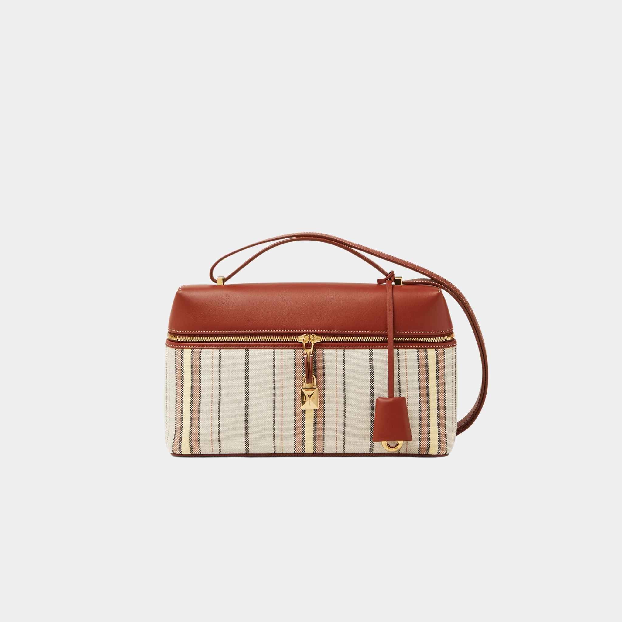 Loro Piana Extra Bag L27 Linen-Calfskin, Deep Kummel, Front