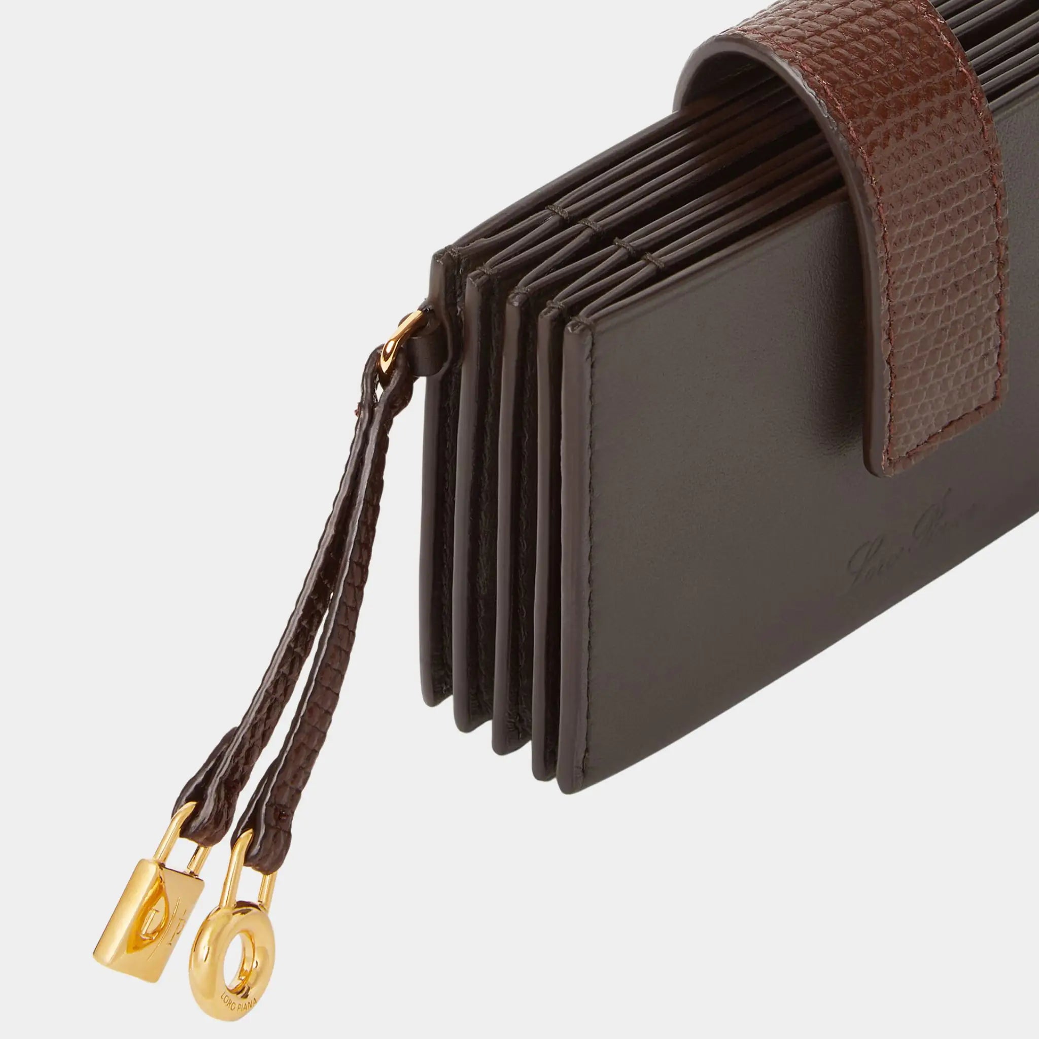Loro Piana Extra Cardholder Calfskin, Dark Chocolate/Amaretto/Sun Gold, Clsoeup