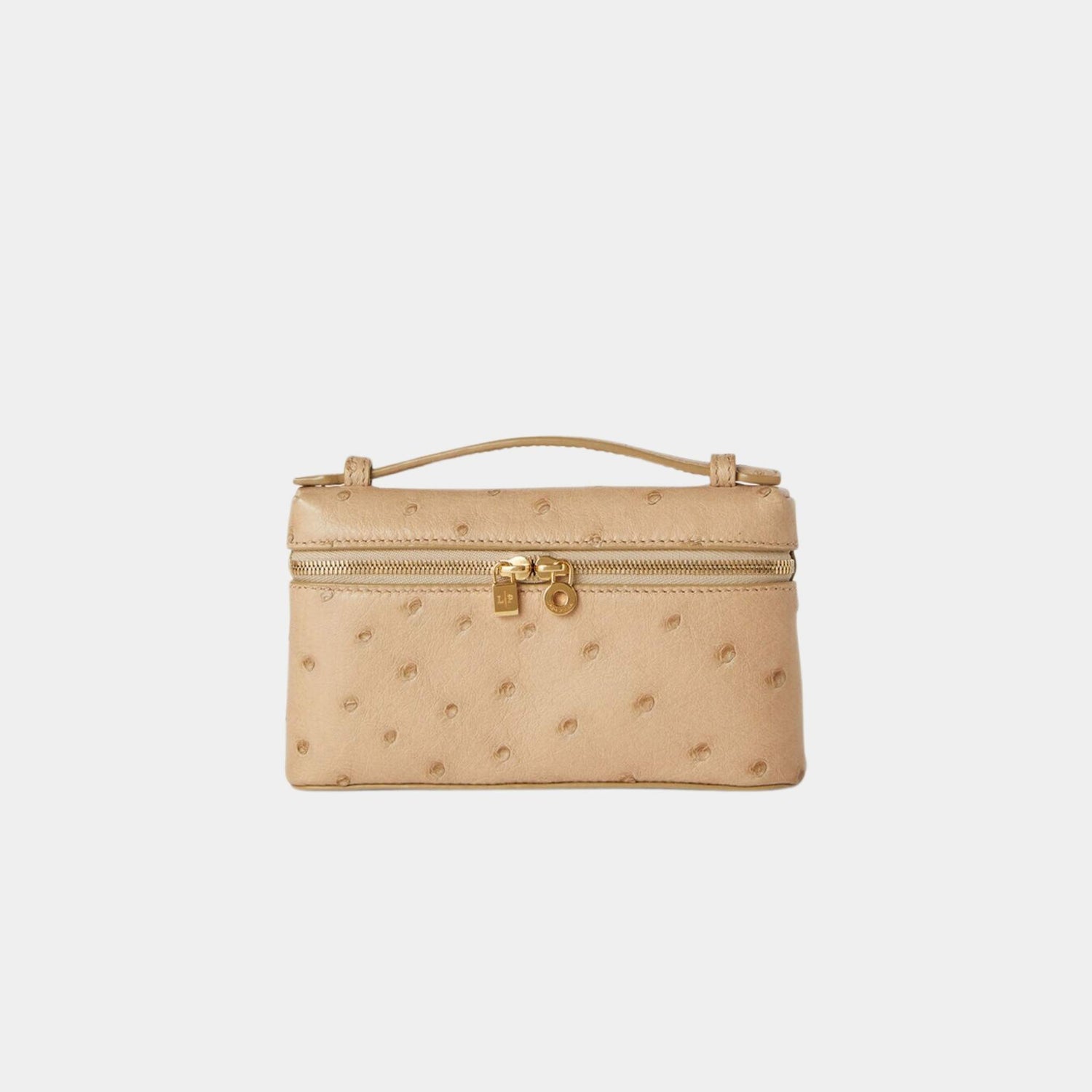 Loro Piana Extra Pocket Mini Pouch Ostrich Leather, Orix, Sun Gold, Front