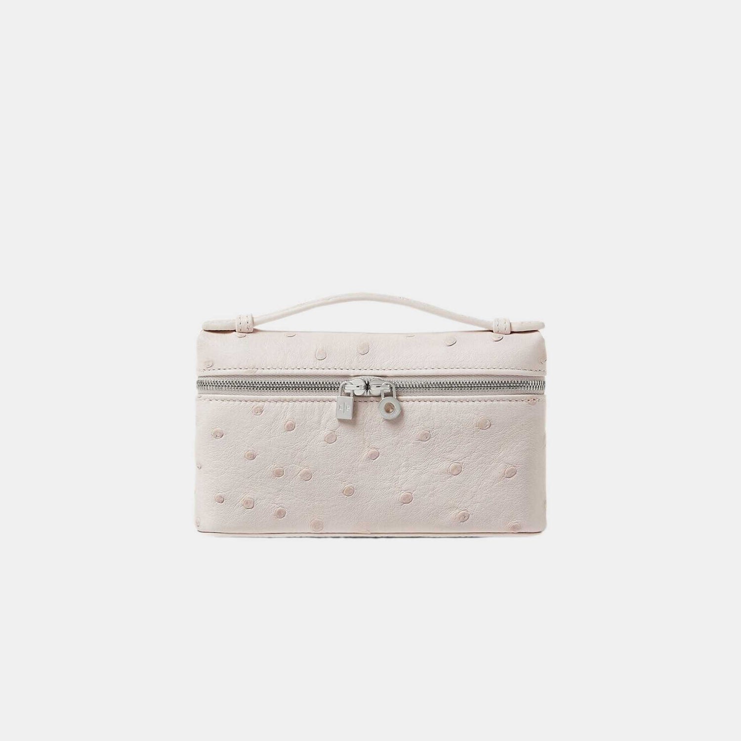 Loro Piana Extra Pocket Mini Pouch Ostrich Leather, Whisper Pink, Antique Silver, Front