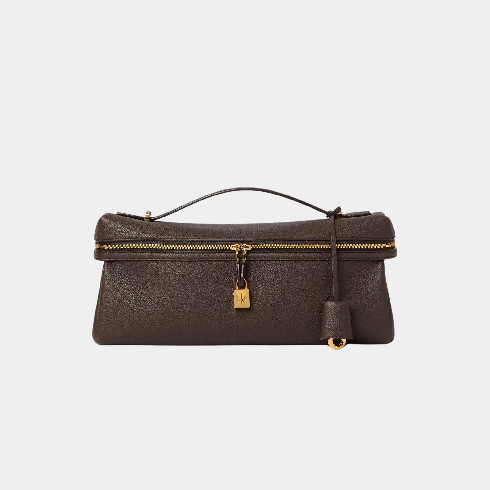 Loro Piana Extra Softy Bag L33 Calfskin, Dark Chocolate Licorice/Sun Gold, Front