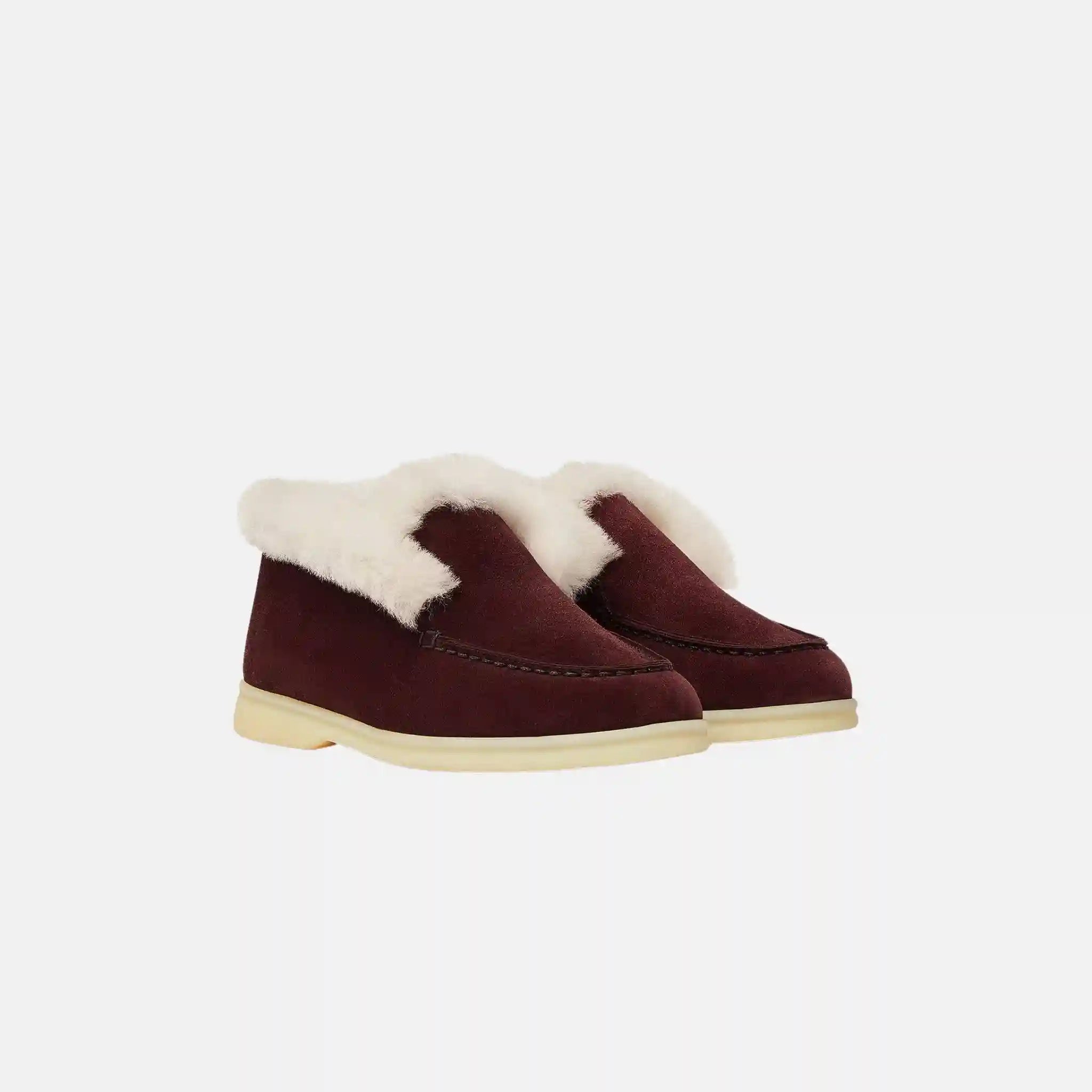 Loro Piana Kids Open Walk Ankle Boot in Suede Lined in Shearling, Front