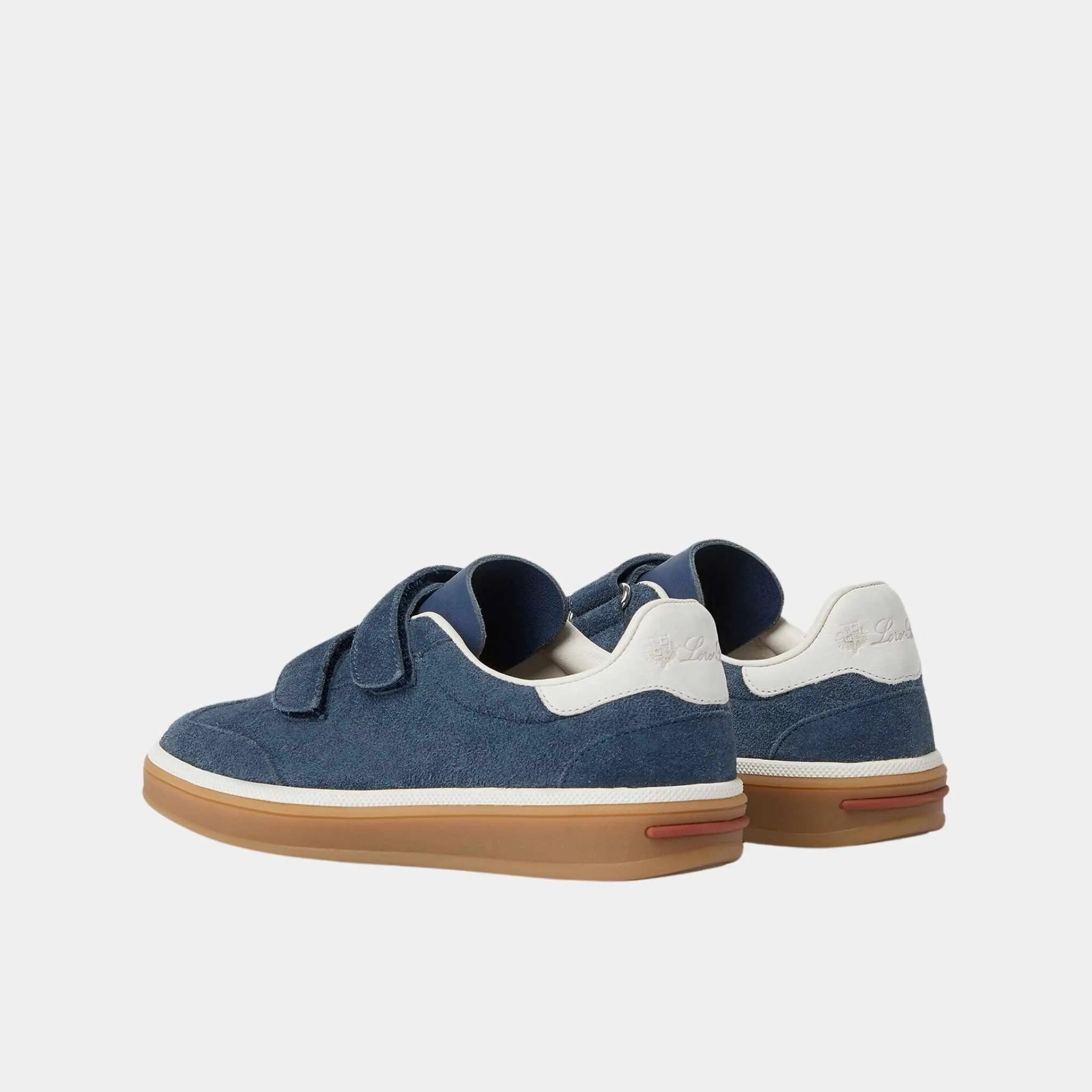 Loro Piana Kids Tennis Walk Sneakers Suede Calf Split, Black Figs, Back
