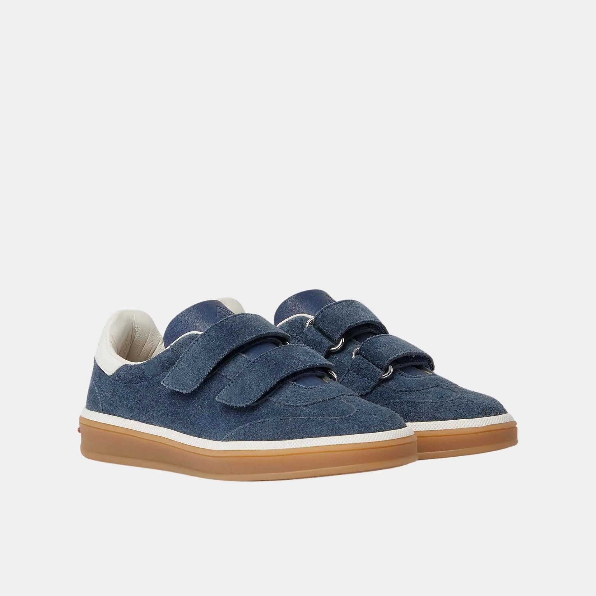 Loro Piana Kids Tennis Walk Sneakers Suede Calf Split, Black Figs, Front