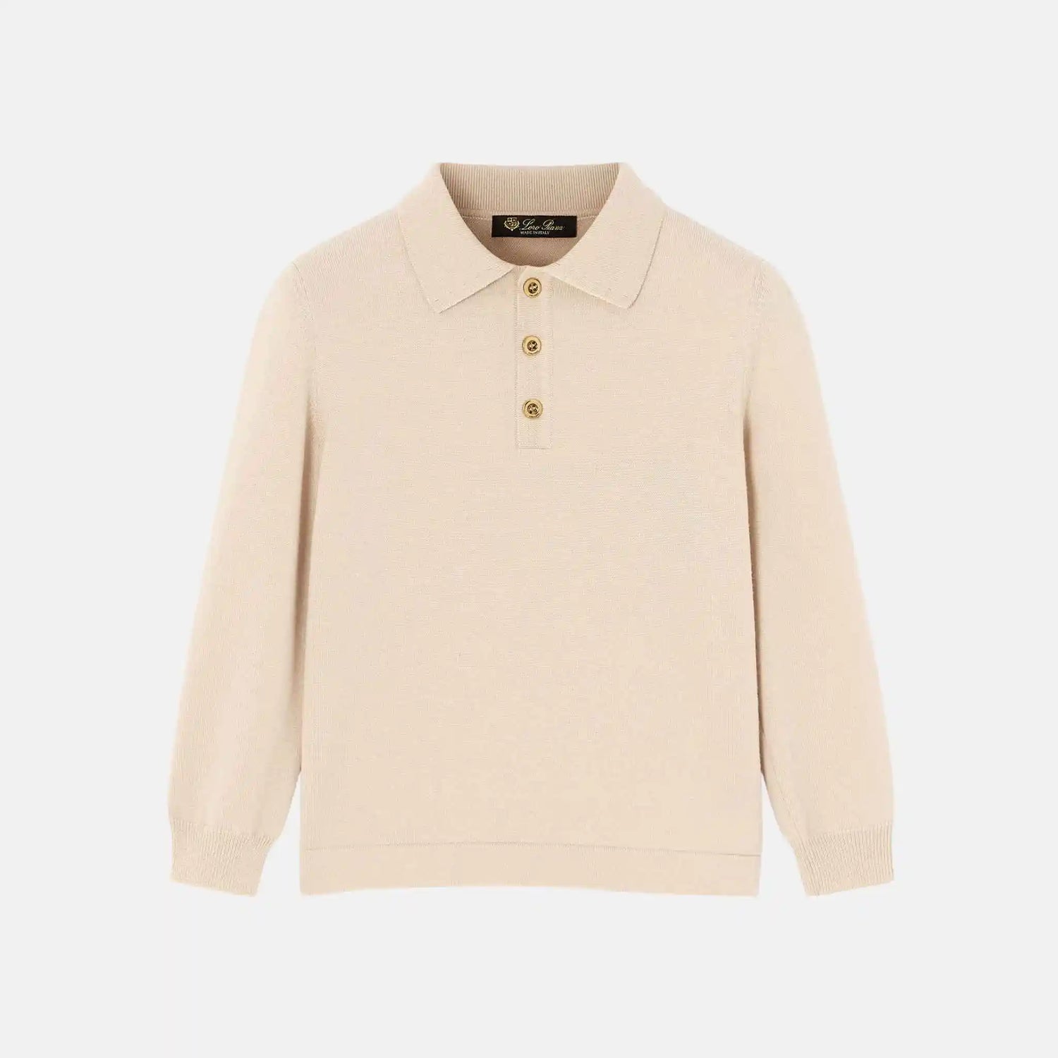 Loro Piana Kids Wonderland Polo Jumper in Wish Wool, Willow Beige