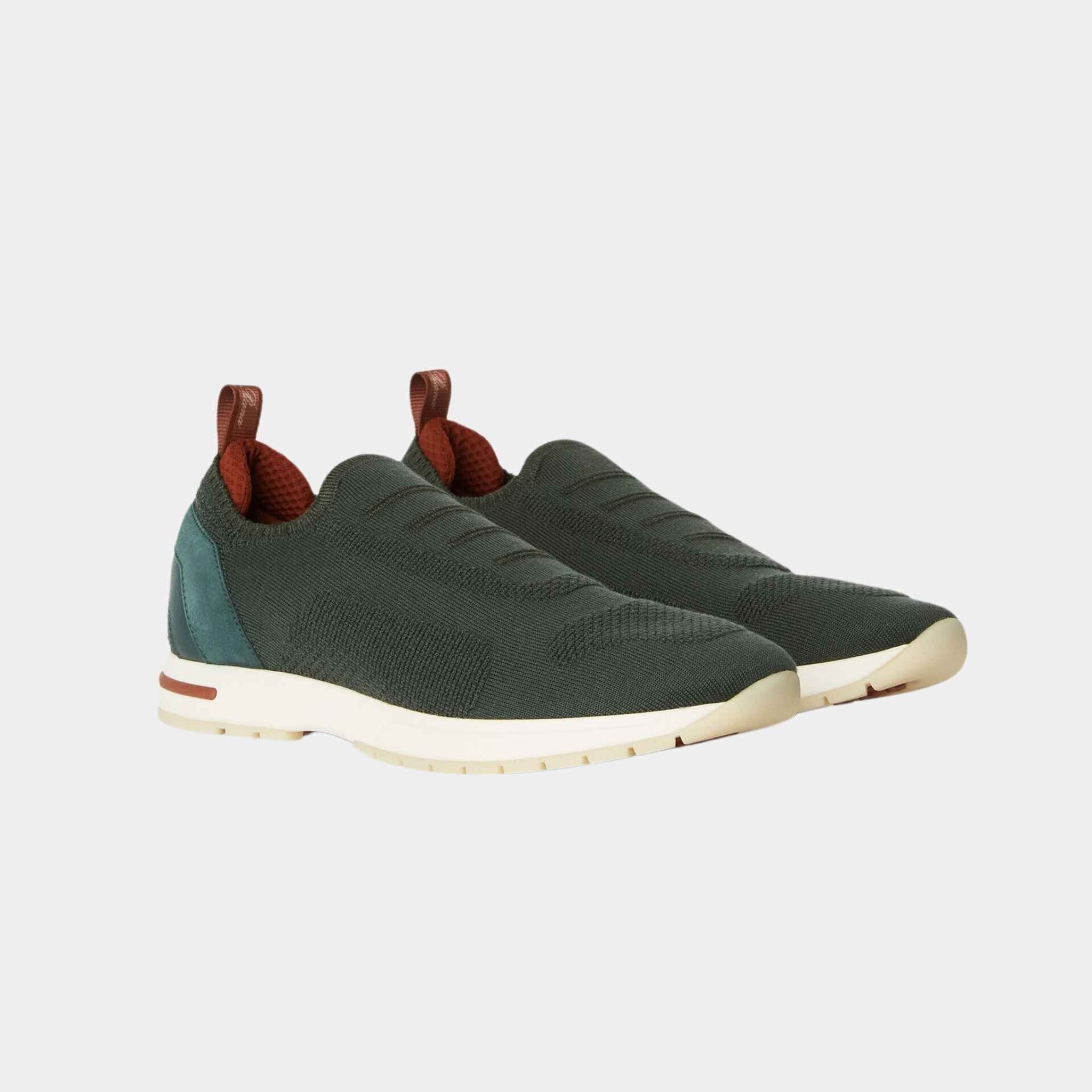 Loro Piana 360 LP Flexy Walk Sneakers With Kummel Colored Eyelets, Agano Green, Front