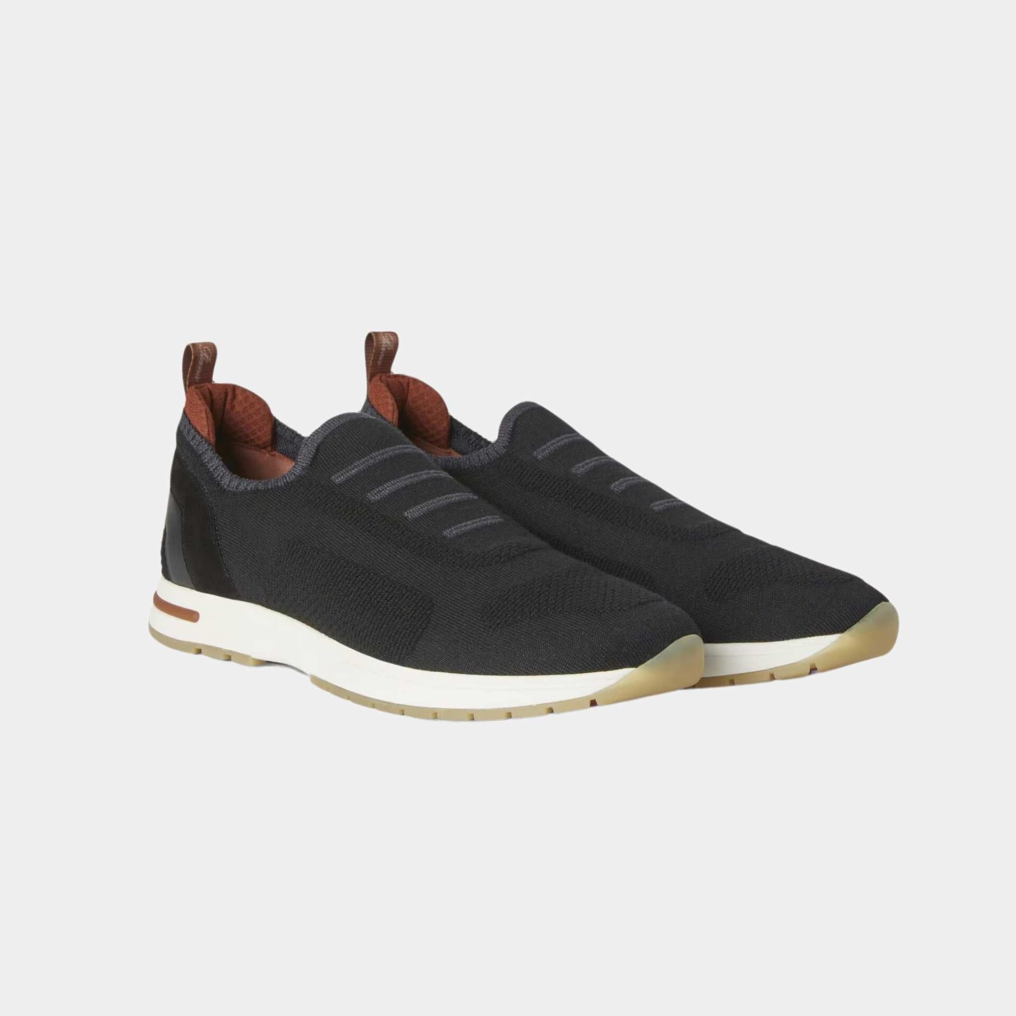 Loro Piana 360 LP Flexy Walk Sneakers With Kummel Colored Eyelets, Black, Front