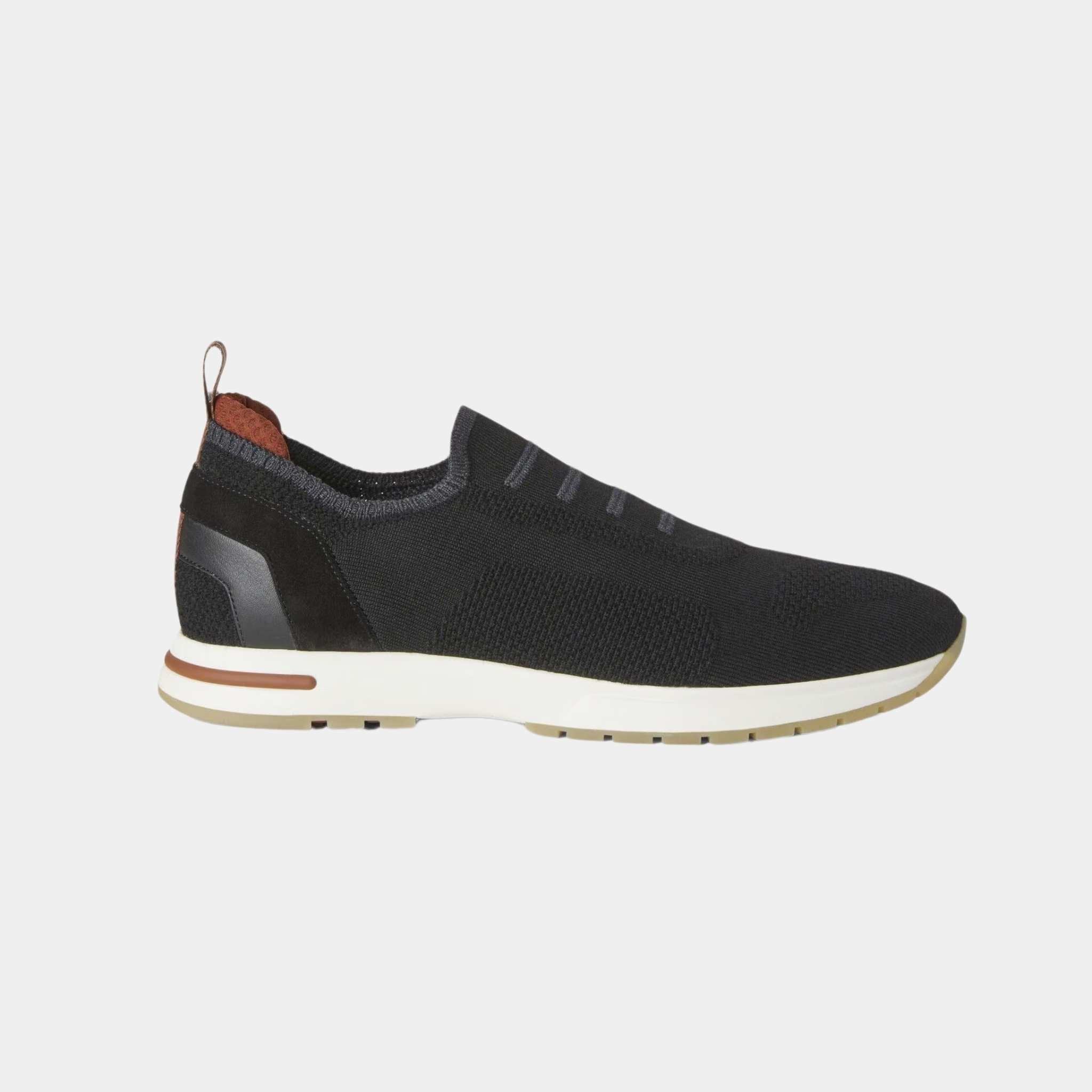 Loro Piana 360 LP Flexy Walk Sneakers With Kummel Colored Eyelets, Black, Side