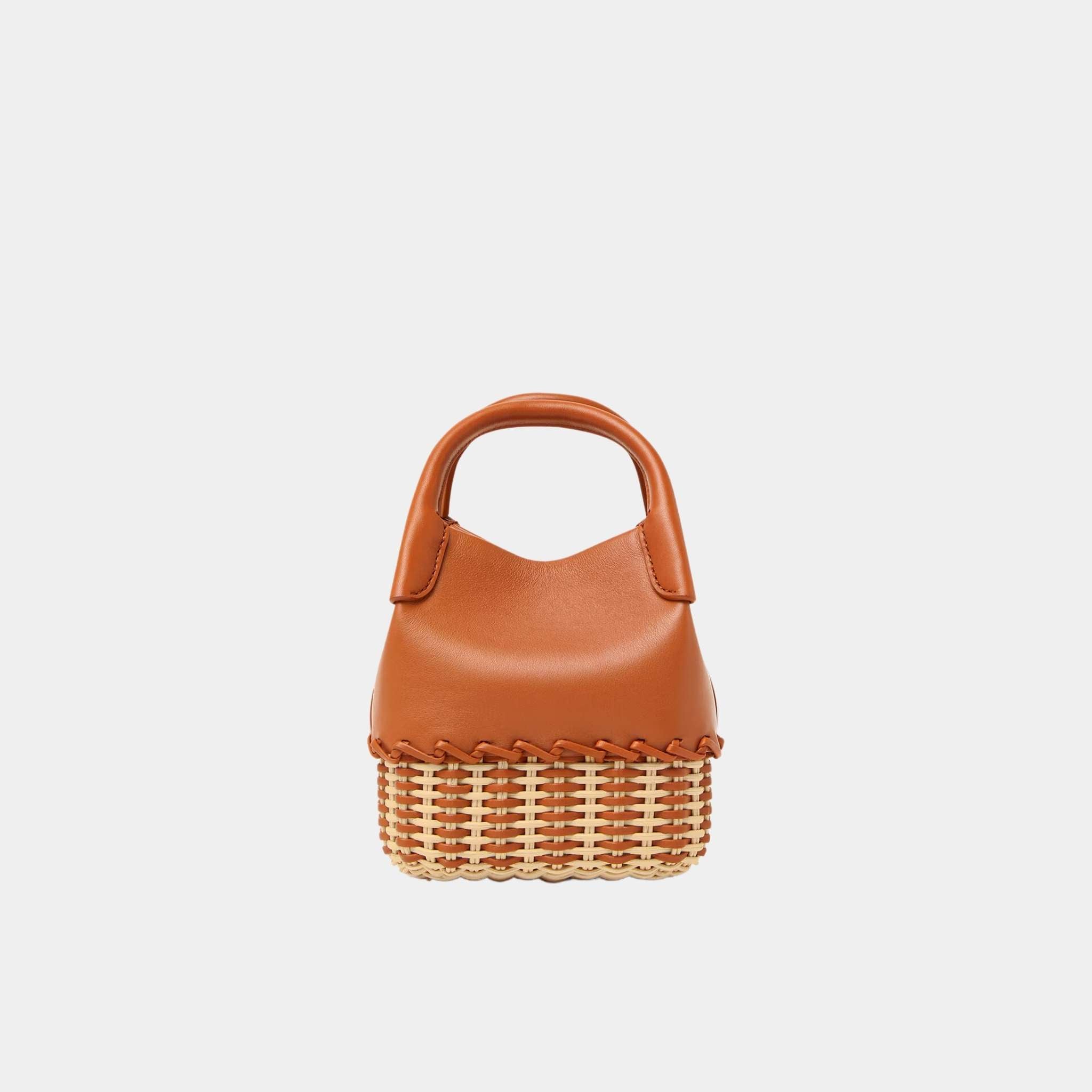 Loro Piana Micro Bale Bag Calfskin-Wicker With Cotton-Linen Lining, Warm Tan, Front