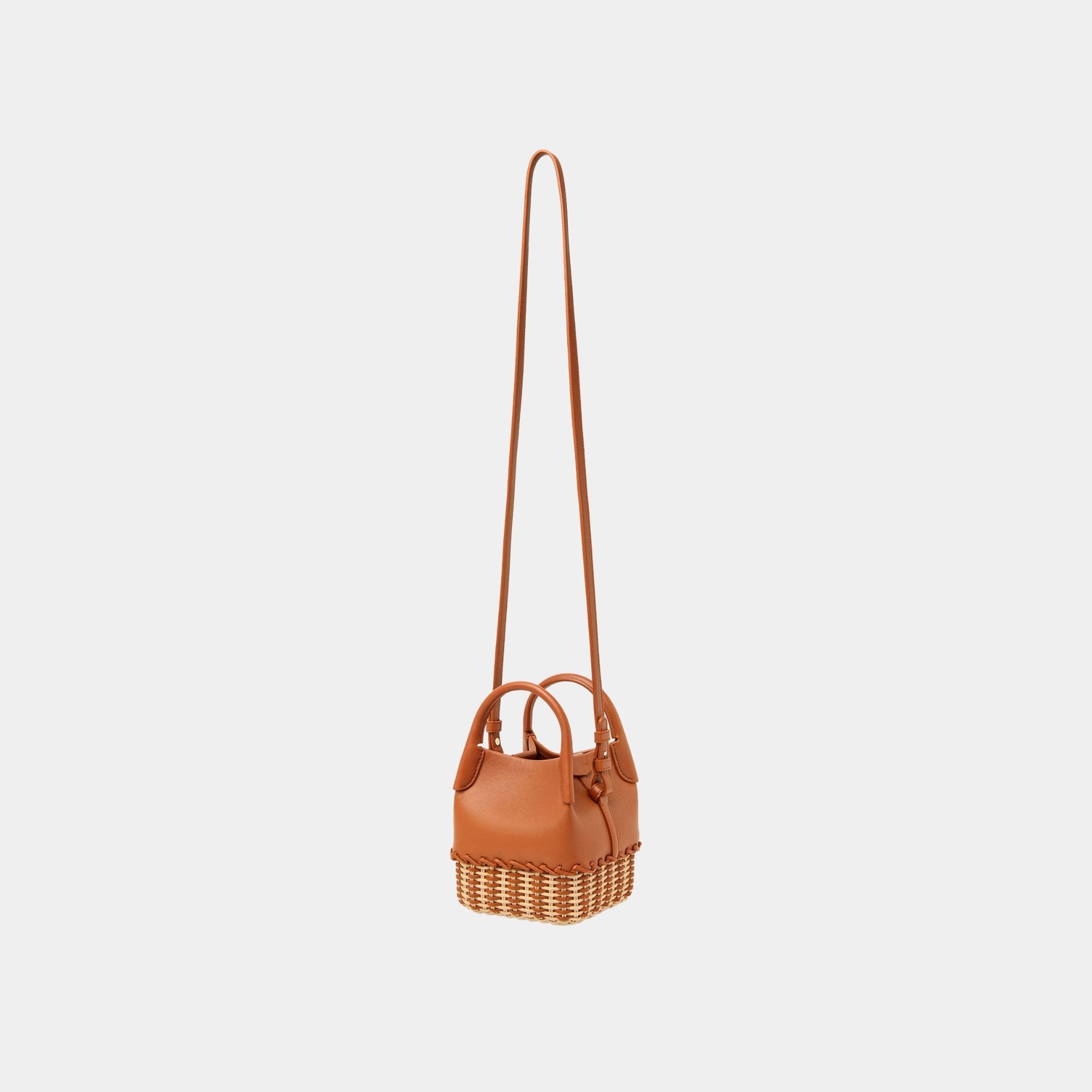Loro Piana Micro Bale Bag Calfskin-Wicker With Cotton-Linen Lining, Warm Tan, Strap