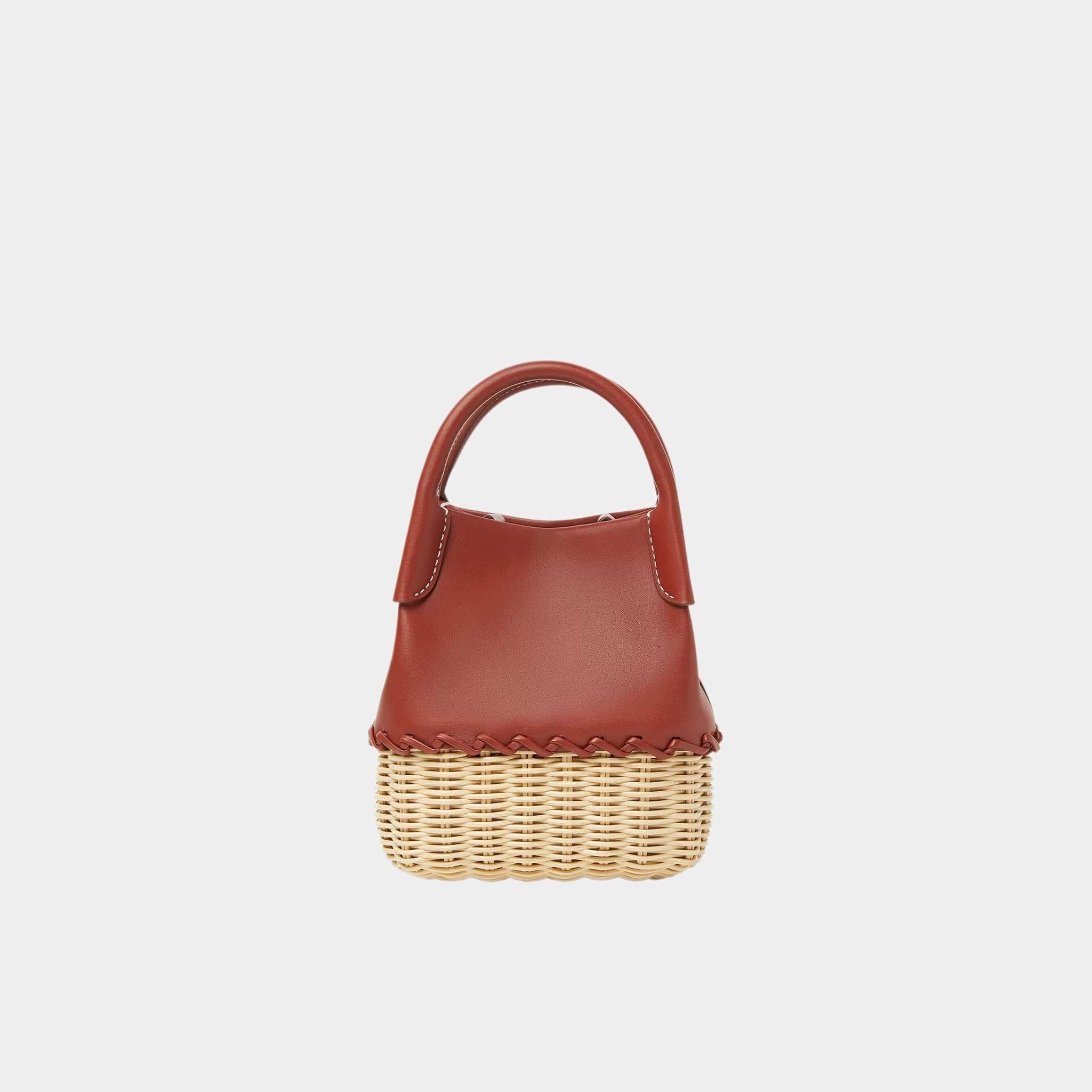 Loro Piana Micro Bale Bag Calfskin-Wicker With Suede Lining, Deep Kummel, Front