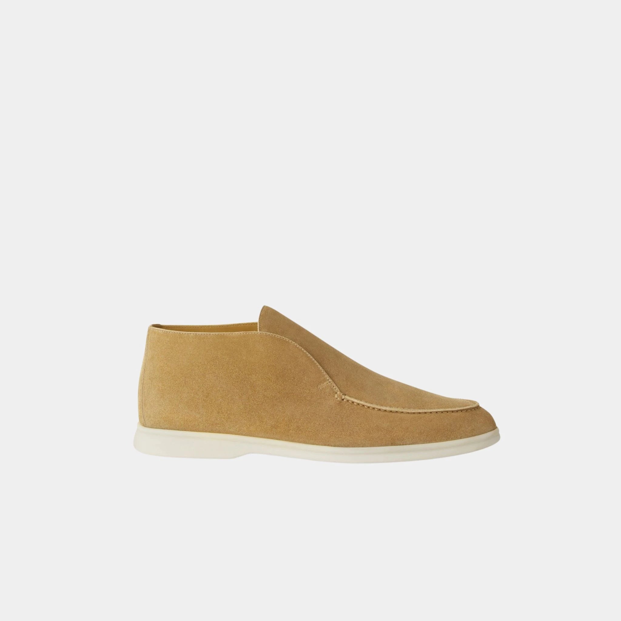 Loro Piana Open Walk Ankle Boot in Suede, LIght Wood Smoke, Side