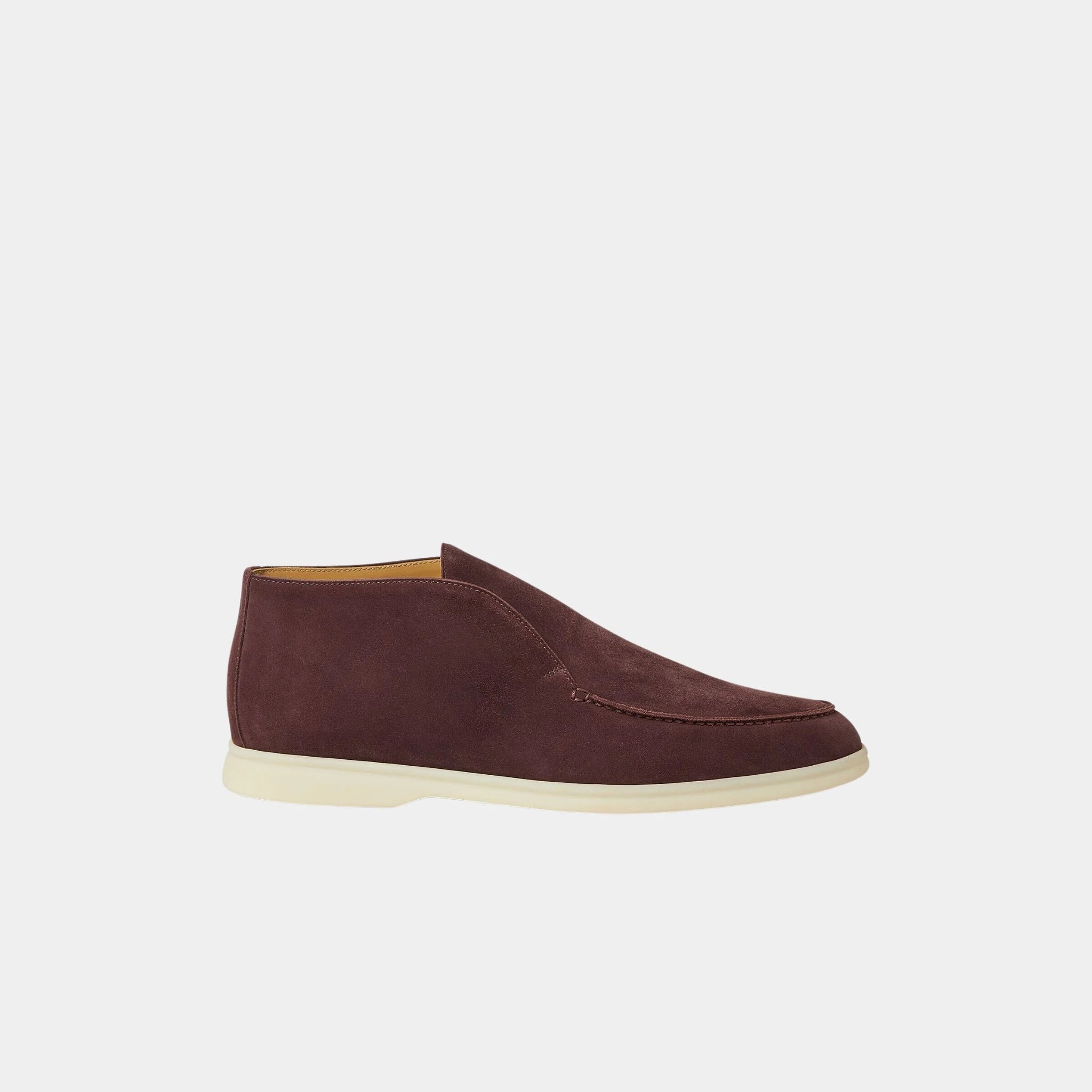 Loro Piana Open Walk Ankle Boot in Suede, Very Dark Moon, Side