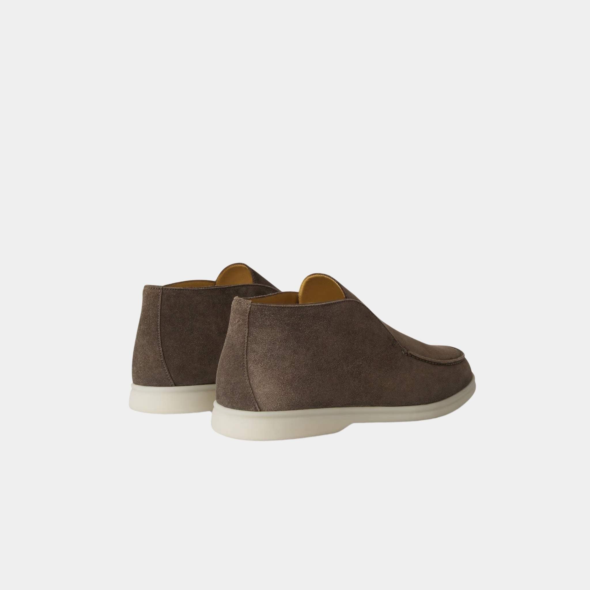 Loro Piana Open Walk Ankle Boots Suede, Warm Gray, Back