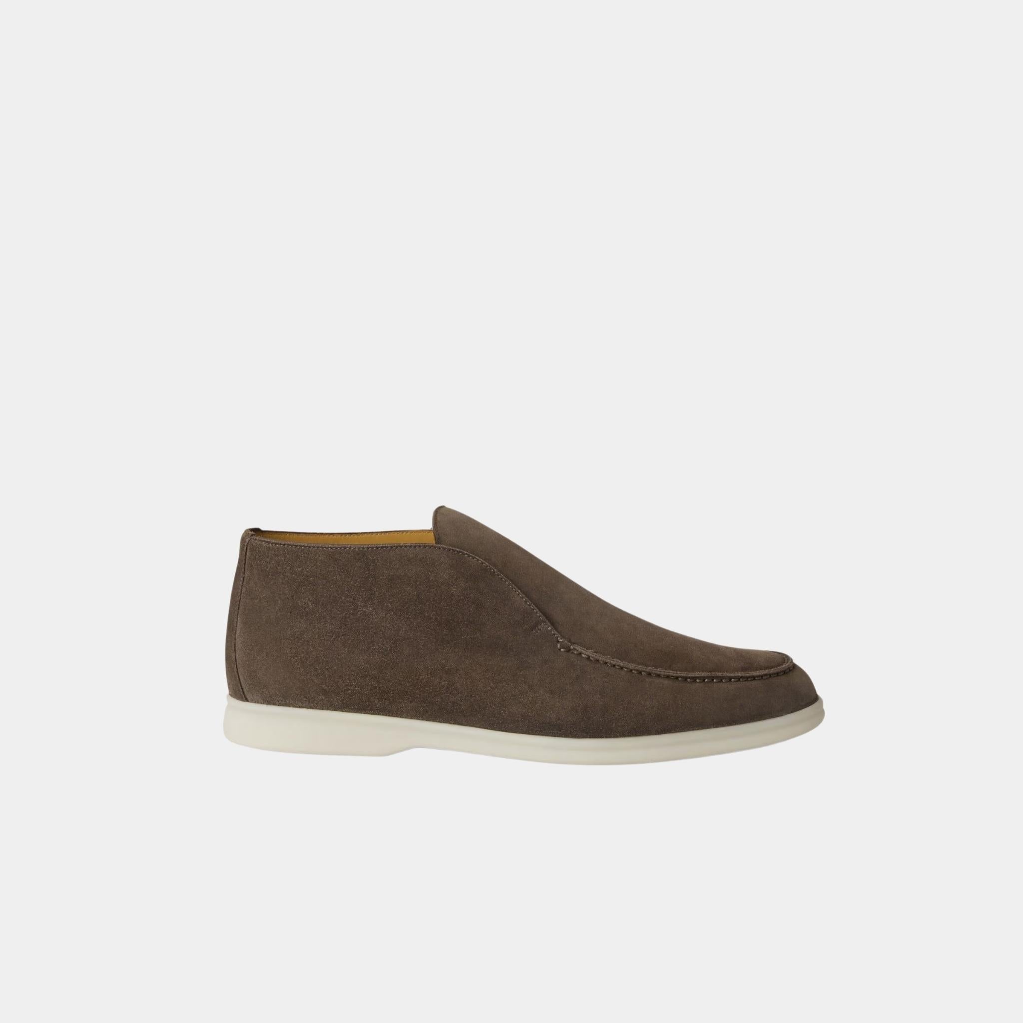 Loro Piana Open Walk Ankle Boots Suede, Warm Gray, Side