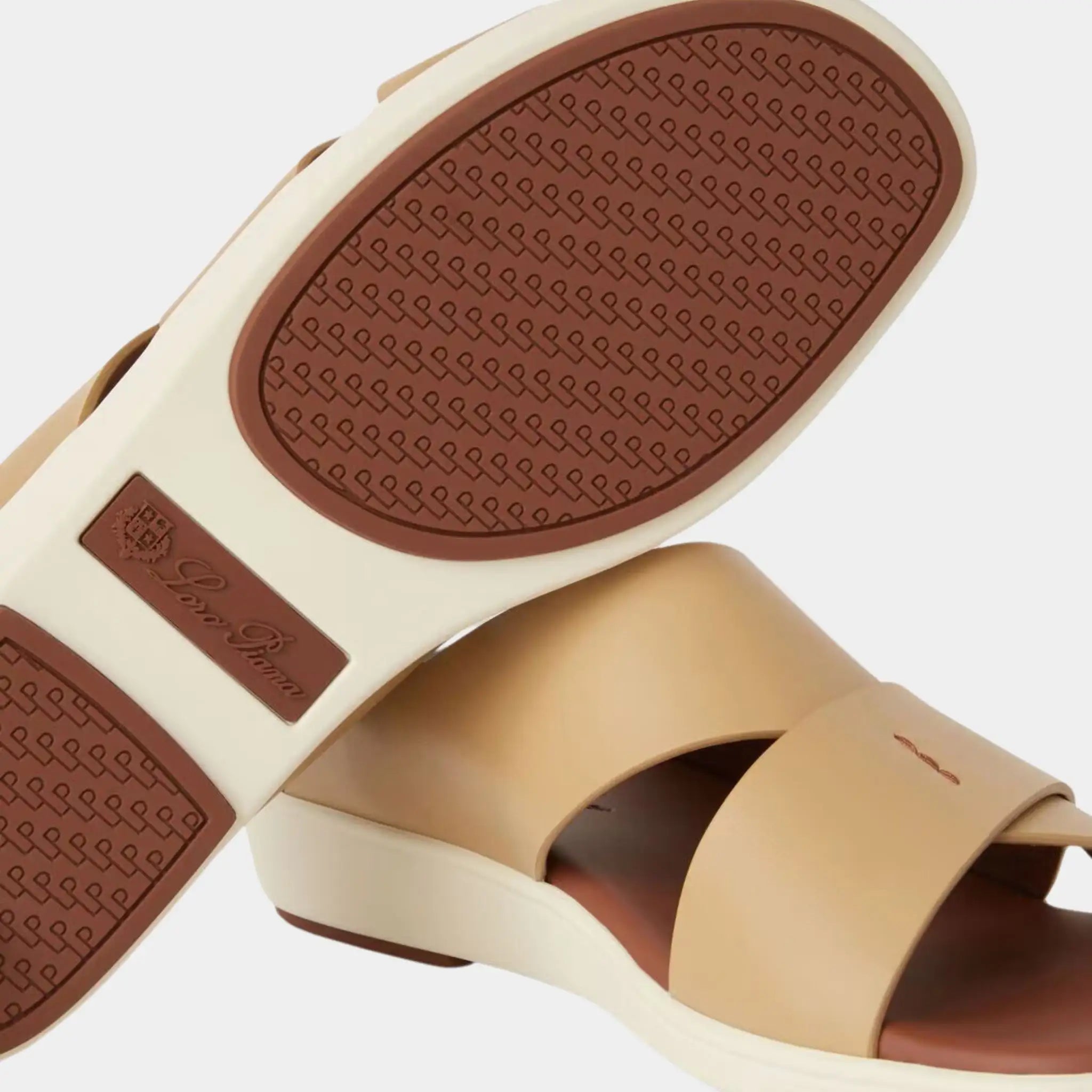 Loro Piana Palm Sandals Ox Leather, Ecru, Closeup