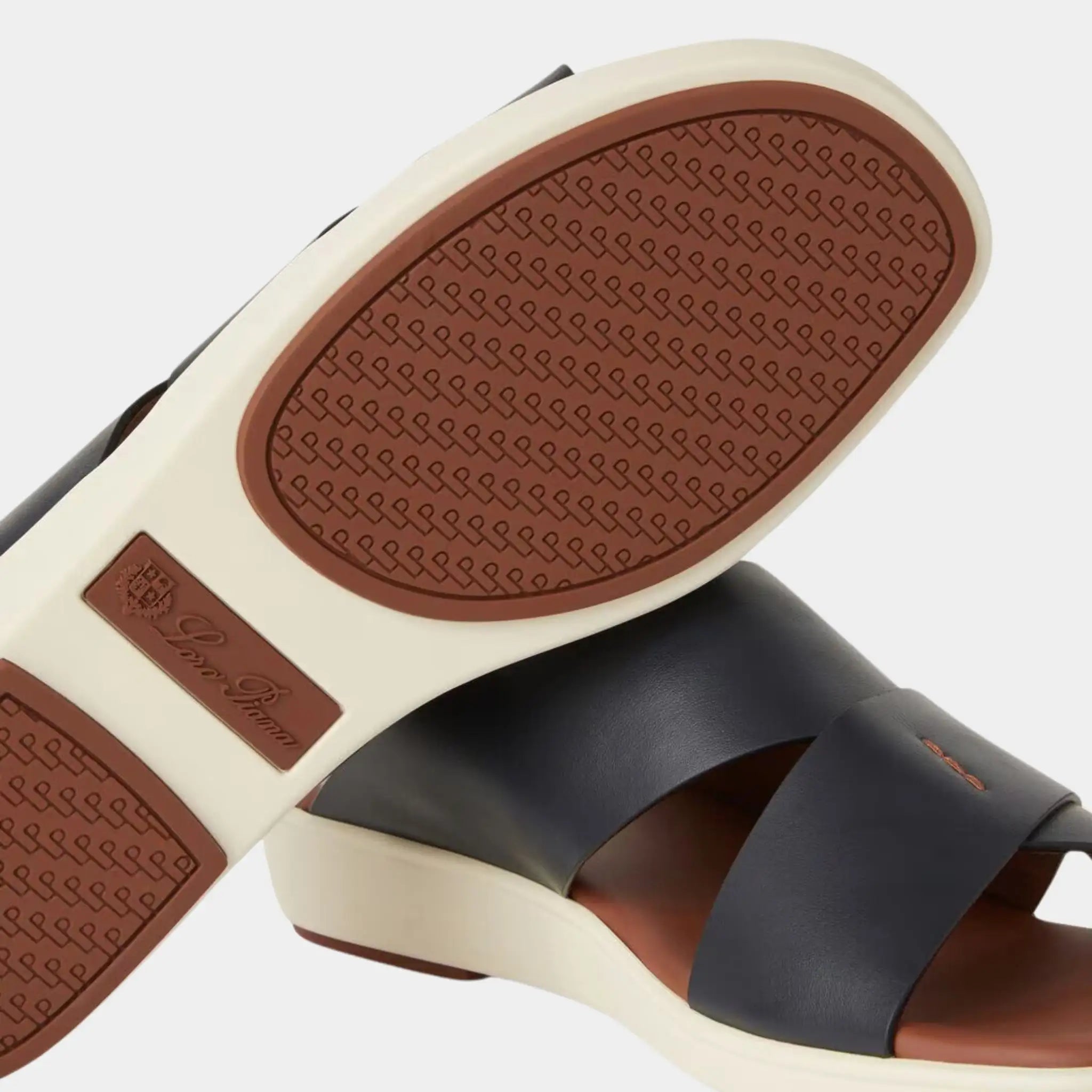 Loro Piana Palm Sandals Ox Leather, Navy Blue, Closeup