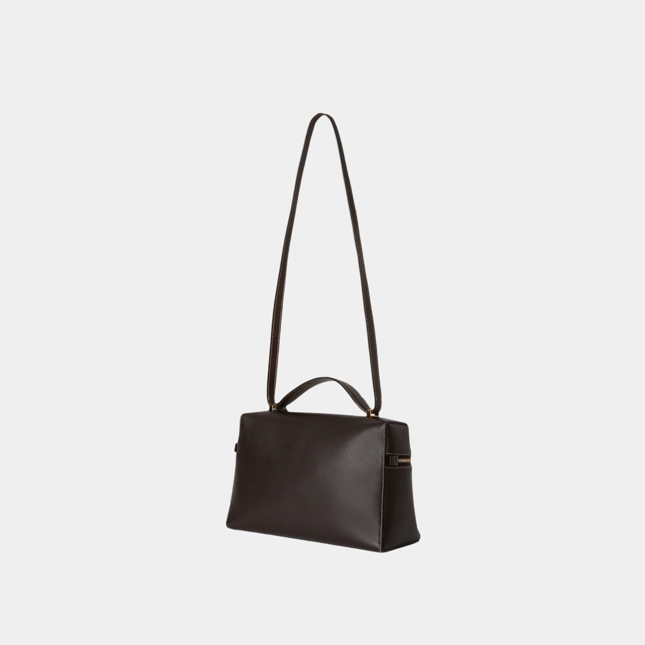 Loro Piana Extra Bag L27 In Smooth Calfskin, Dark Chocolate Licorice, Back