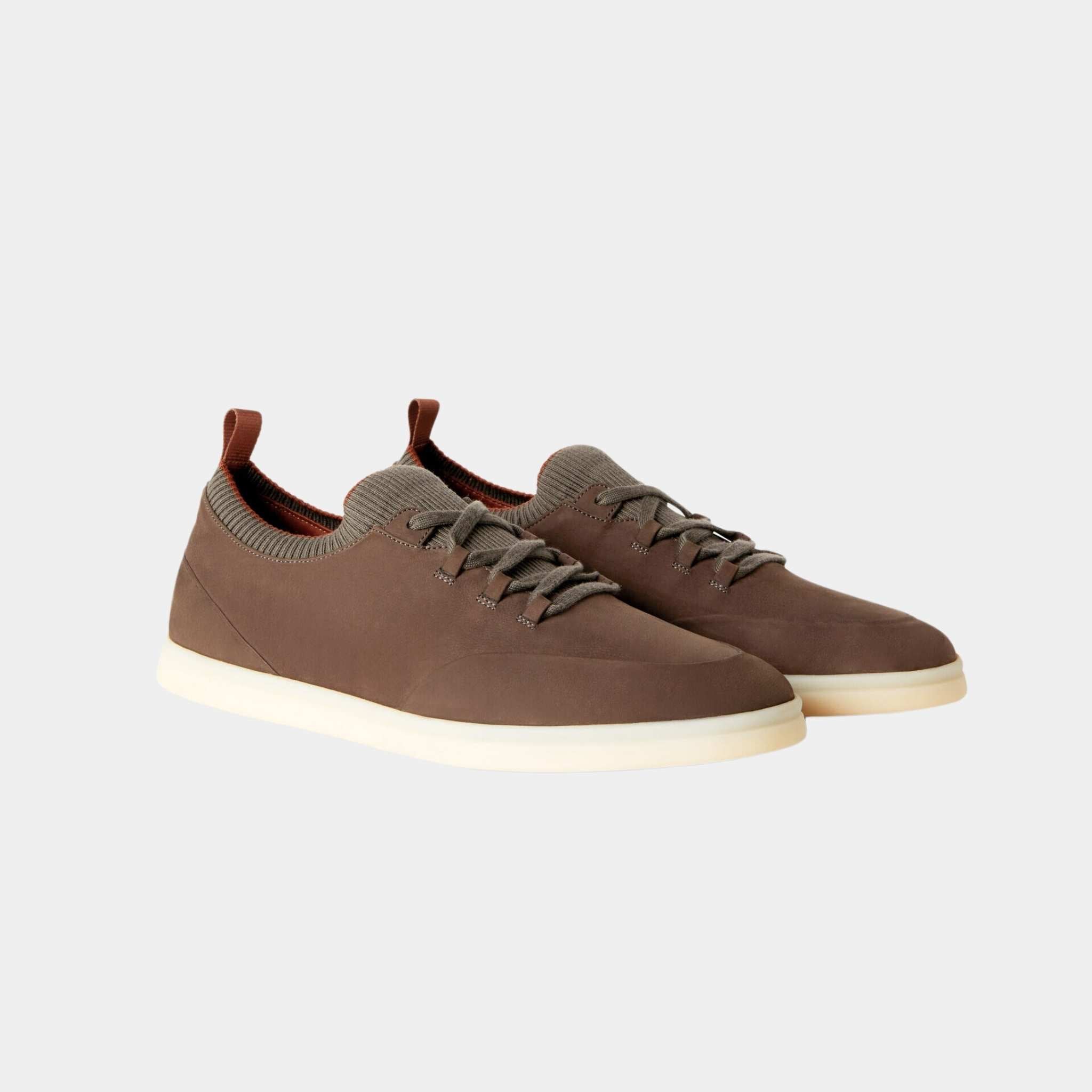 Loro Piana Soho Walk Sneakers Calfskin, Warm Grey, Front